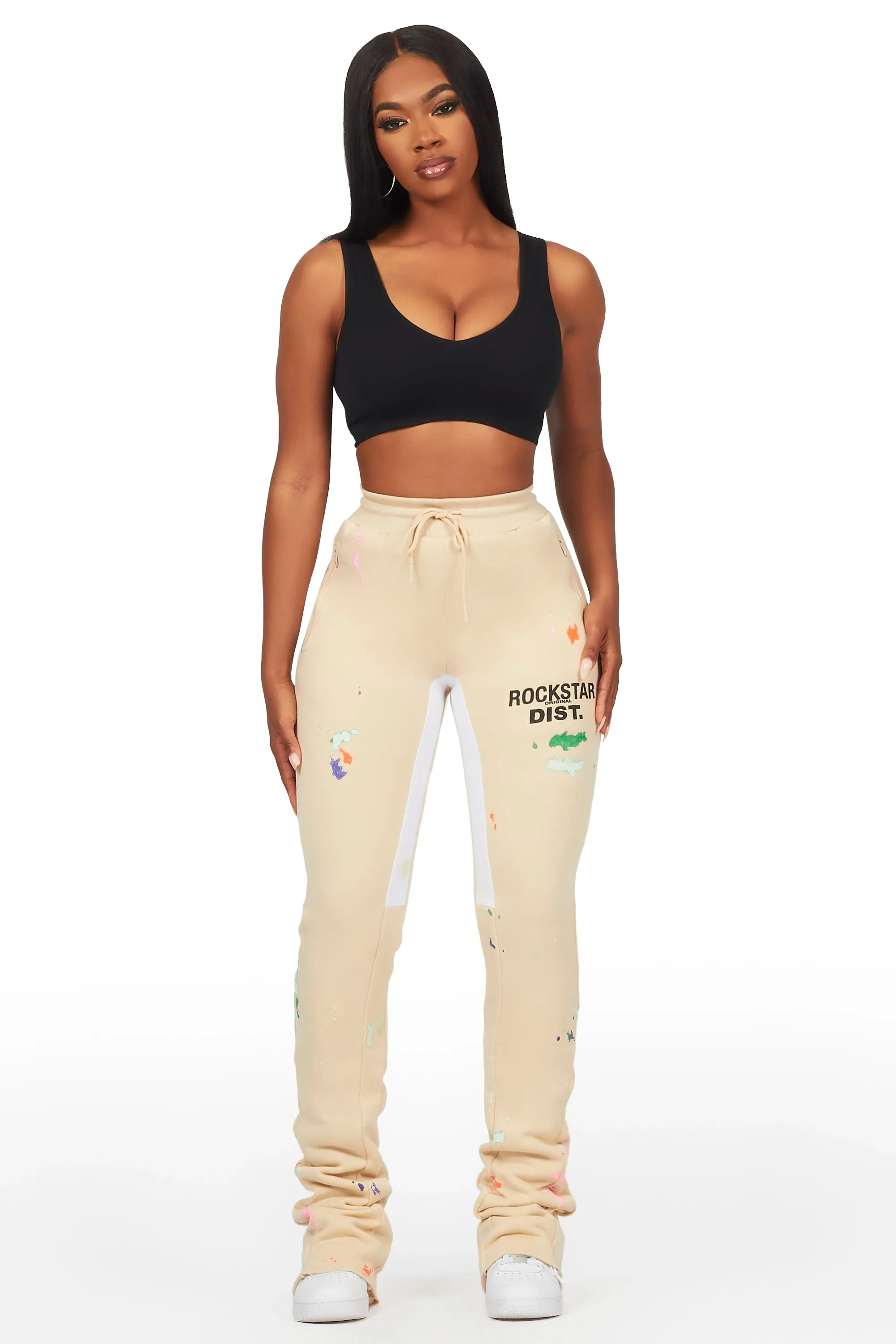 Karenthia Beige Stacked Track Pant