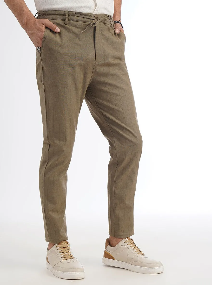 Khaki Striped Regular Fit Track Pant | JadeBlue