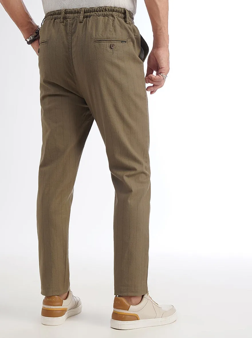 Khaki Striped Regular Fit Track Pant | JadeBlue