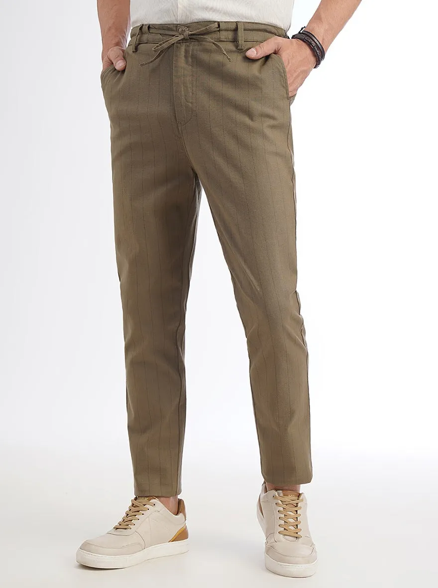 Khaki Striped Regular Fit Track Pant | JadeBlue