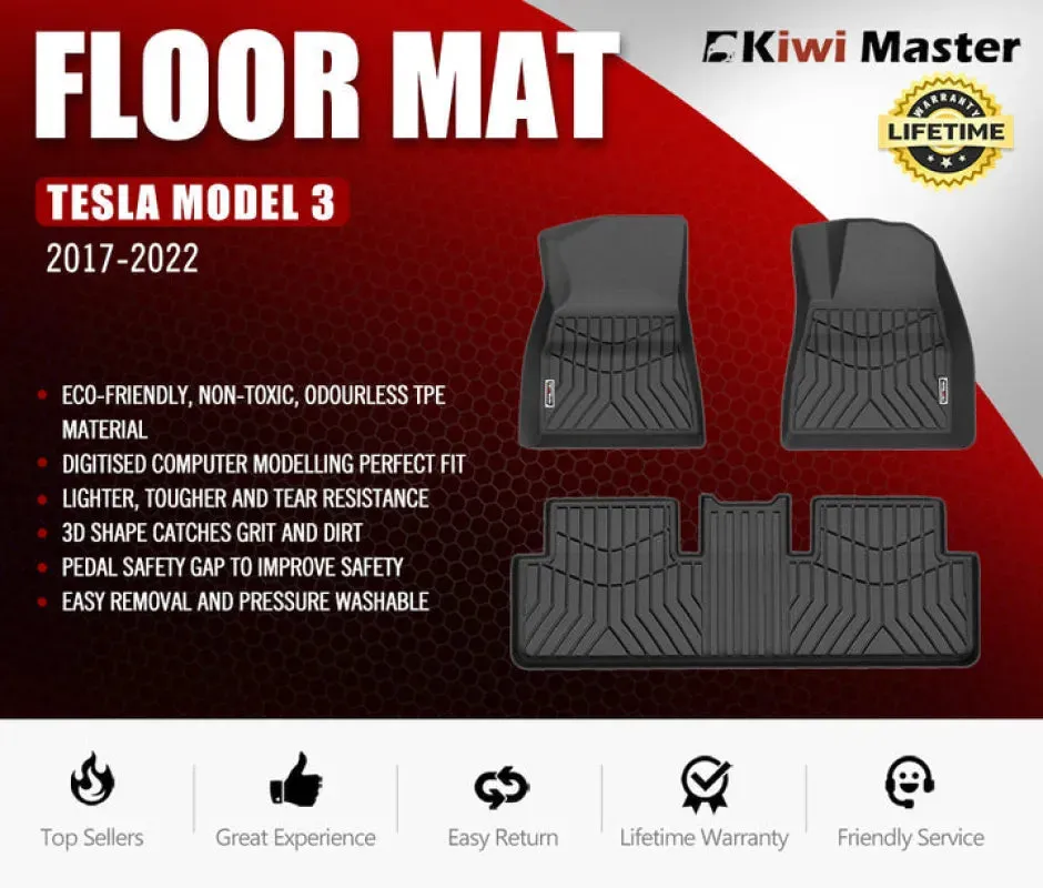 Kiwi Master 3D Car Floor Mats Liner for Tesla Model 3 | 2017 - 2022