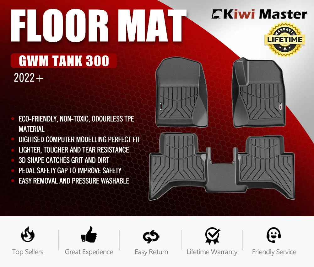 Kiwi Master 3D TPE Car Floor Mats Liner Fit GWM Tank 300 2022 