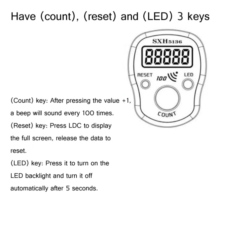 LED Luminous Electronic Counter with Sound Reminder Function After A Hundred, Random Colour Delivery