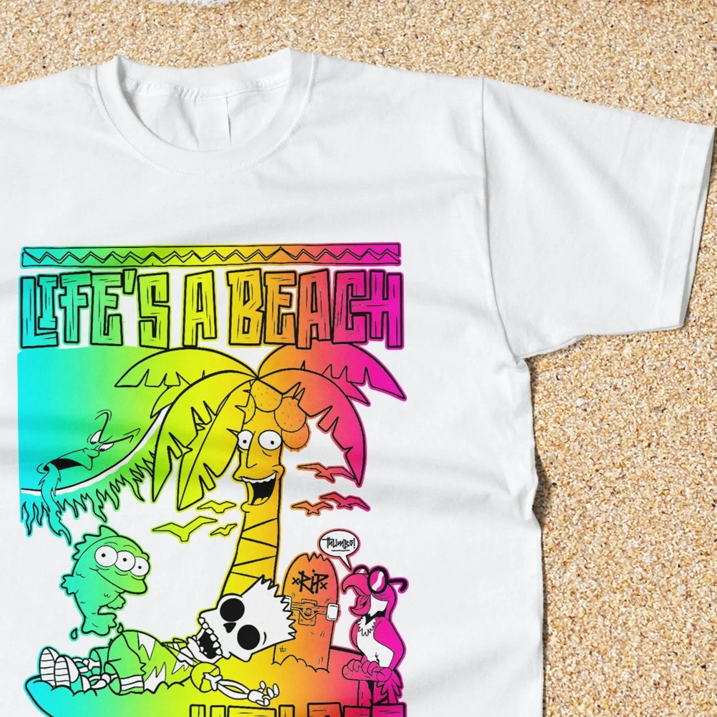 Life's a Beach Front Print T-Shirt White