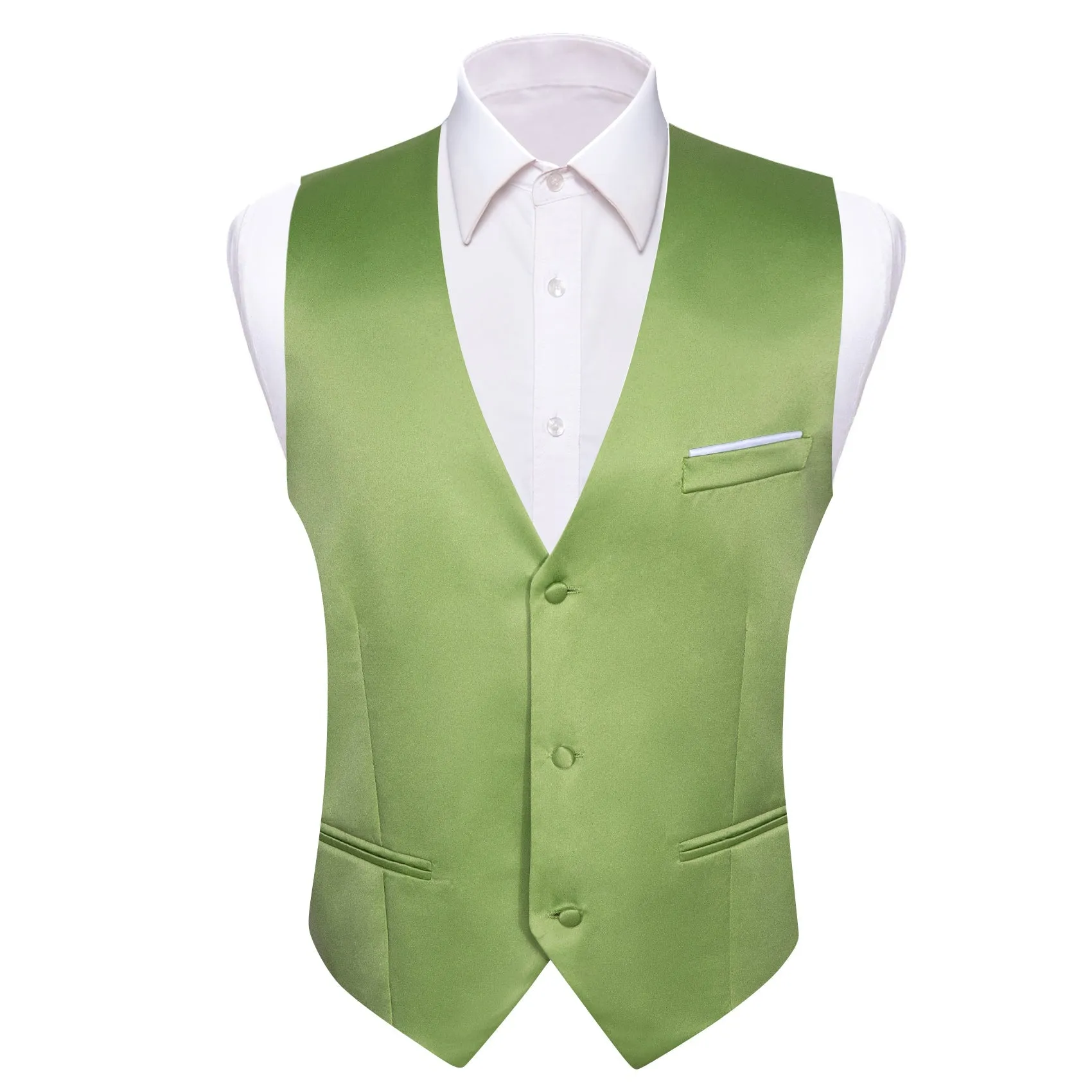 Light Lime Solid Silk Men's Vest Bow Tie Set Waistcoat Suit Set