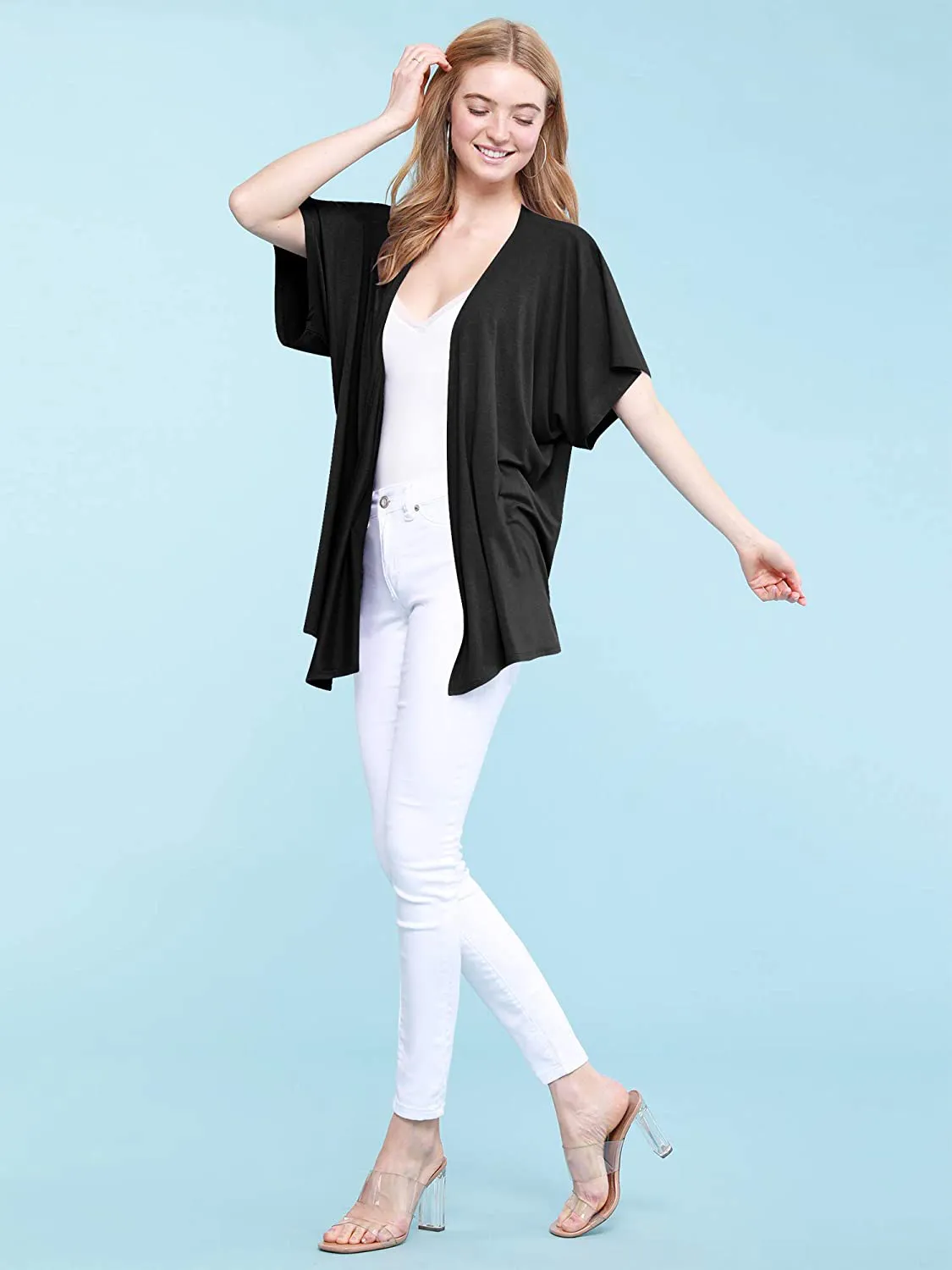 Made By Johnny Women's Kimono Style Short Sleeve Dolman Cardigan