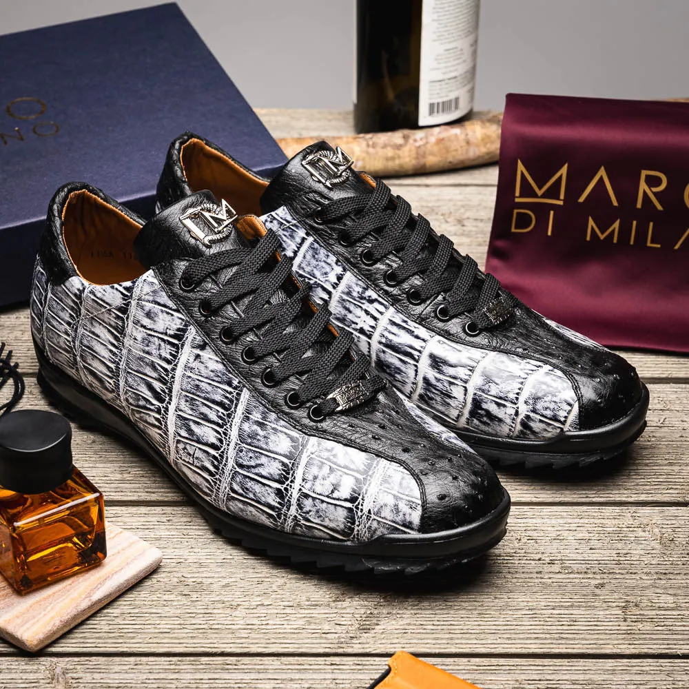 Marco Di Milano SAULO Gator/Ostrich Newspaper Fashion Sneakers