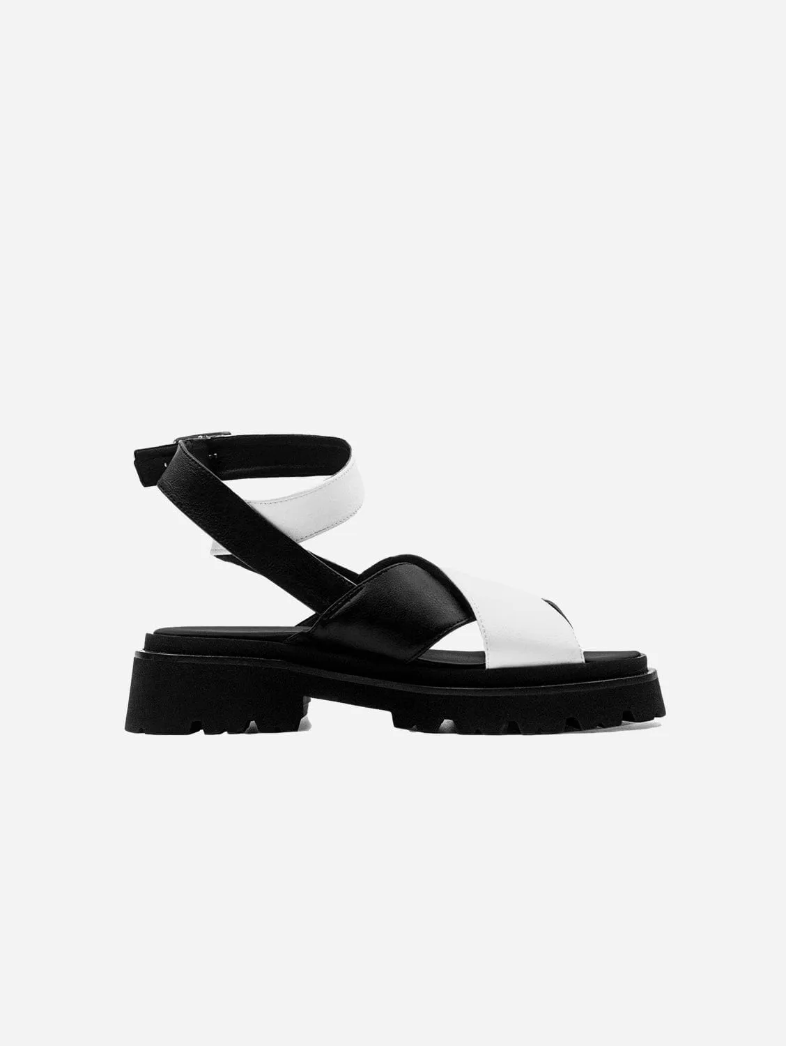 Medley Cross Strap Desserto® Cactus Leather Sandals | Black & White