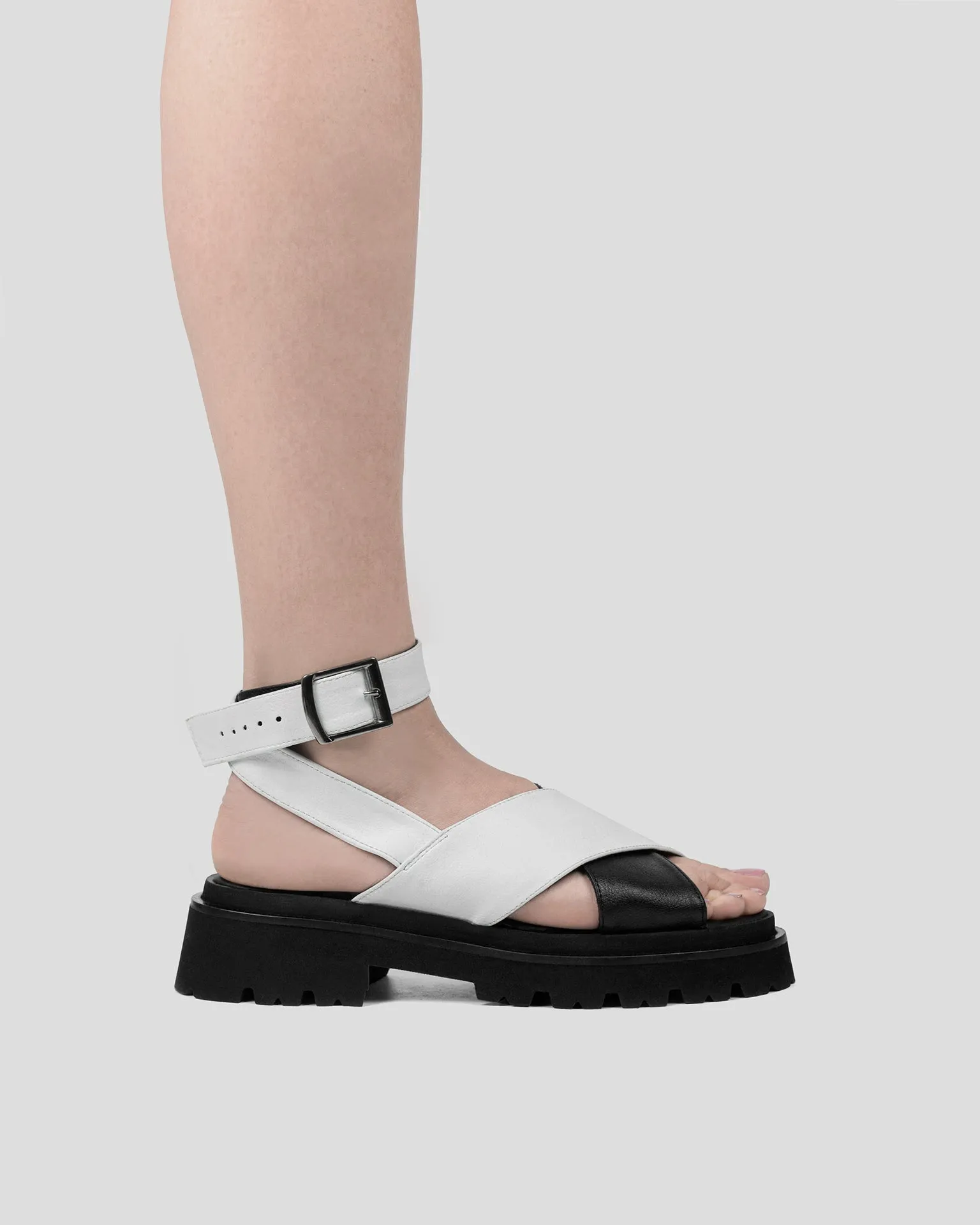 Medley Cross Strap Desserto® Cactus Leather Sandals | Black & White