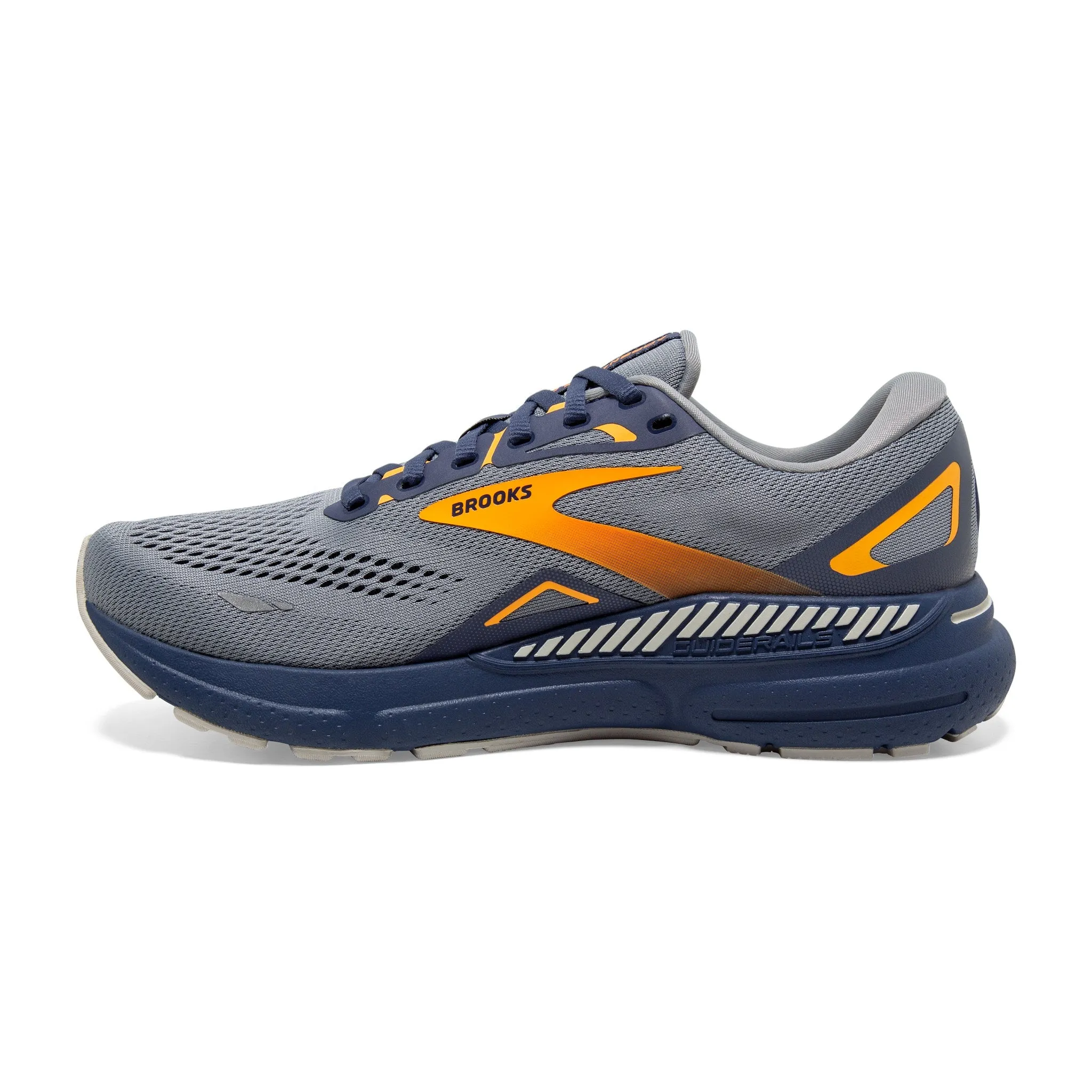 Men's Brooks Adrenaline GTS 23 Running Shoe in Crystal Grey/Crown Blue/Orange