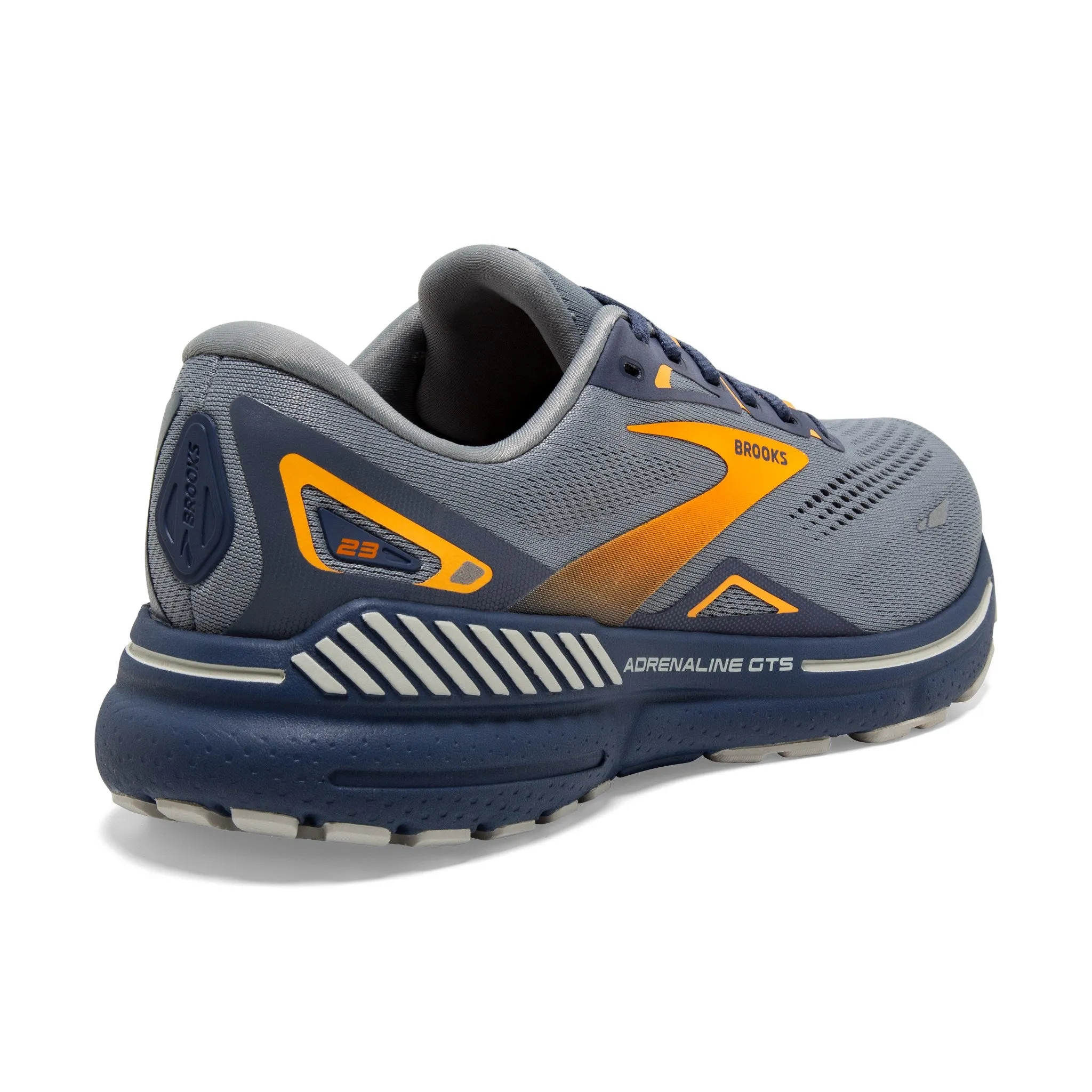 Men's Brooks Adrenaline GTS 23 Running Shoe in Crystal Grey/Crown Blue/Orange