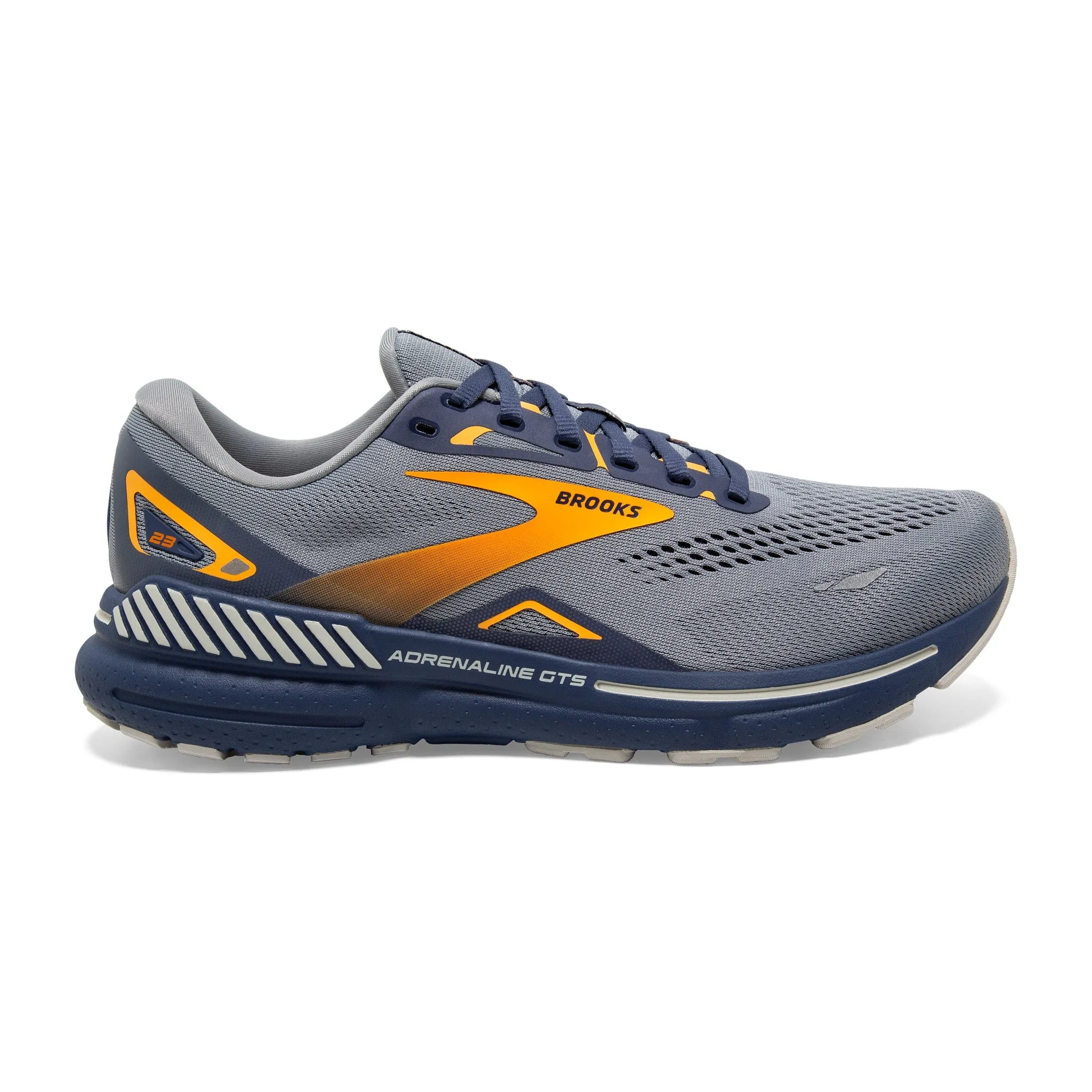 Men's Brooks Adrenaline GTS 23 Running Shoe in Crystal Grey/Crown Blue/Orange