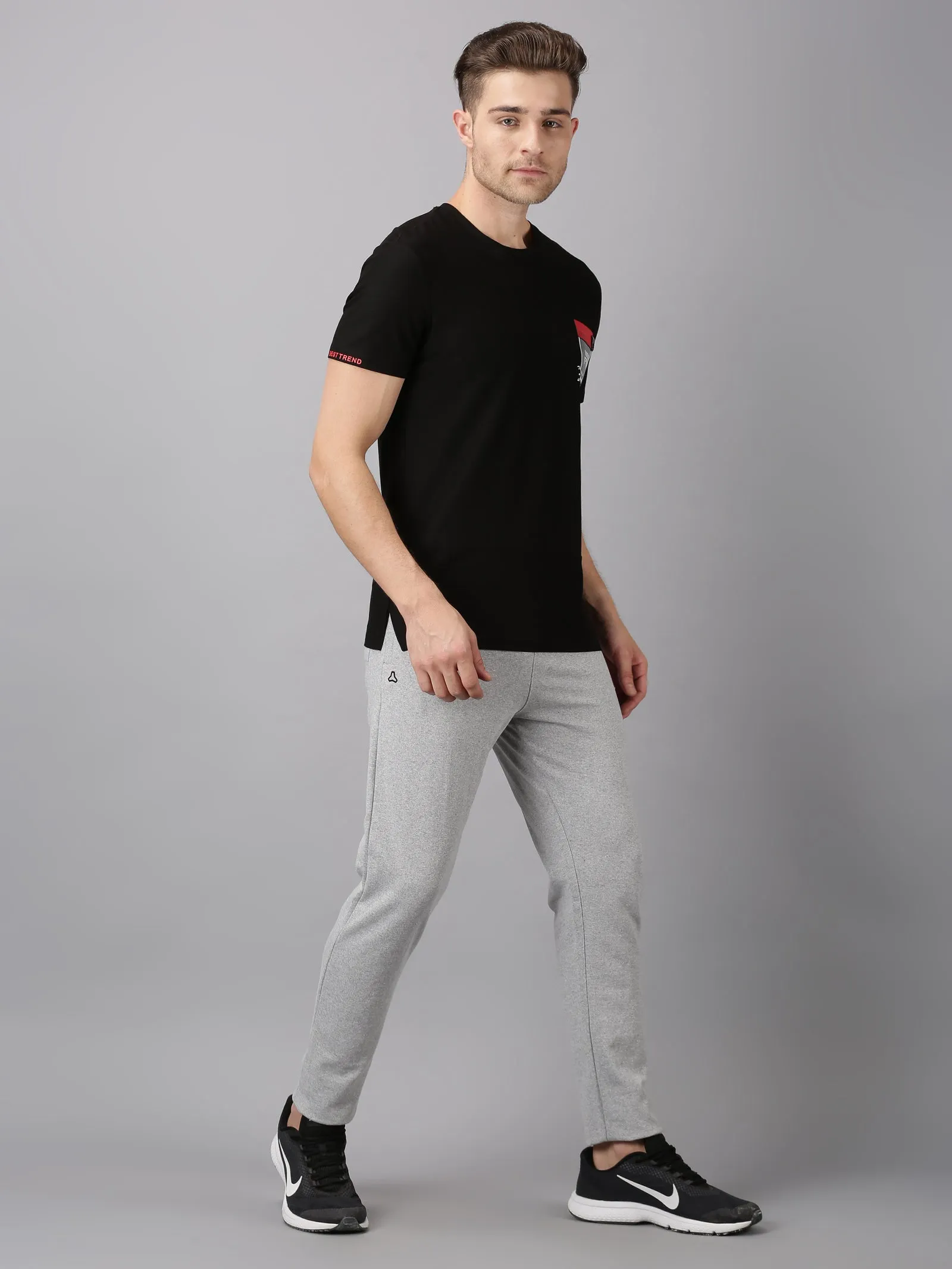 MEN'S LIGHT GREY SOLID SLIM FIT TRACK PANT