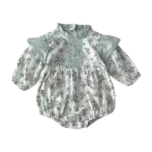 Mindy - Delicate Floral Lace & Frill High Collar Romper