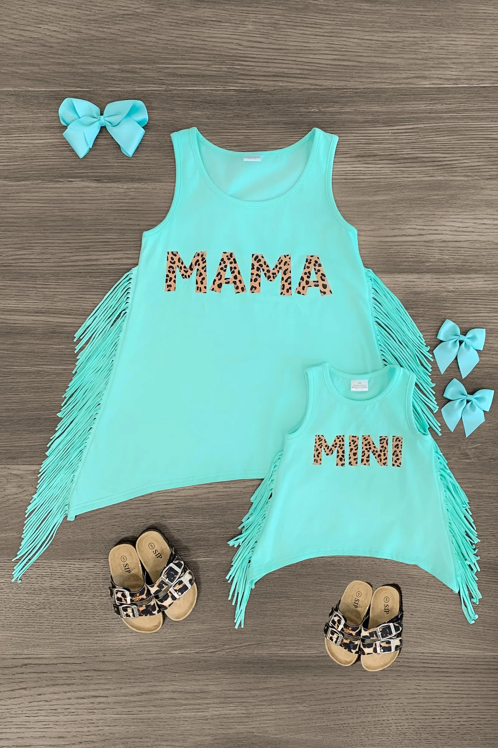 Mom & Me - "Mama & Mini" Mint Fringe Tank Top