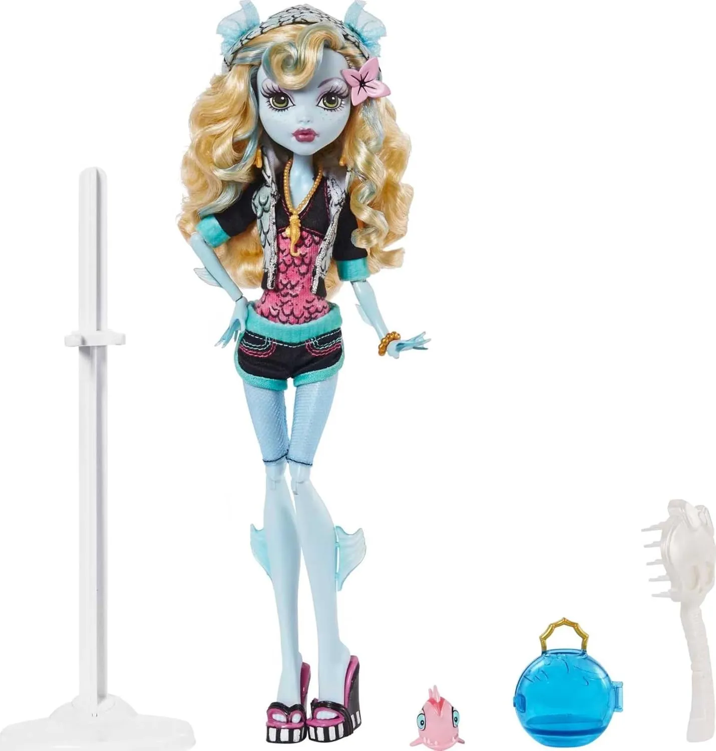 Monster High 10.5 inch Lagoona Blue Reproduction Doll Wearing Original Fashion & Shoes, with Pet, Doll Stand & Accessories Gift for Ages 6 