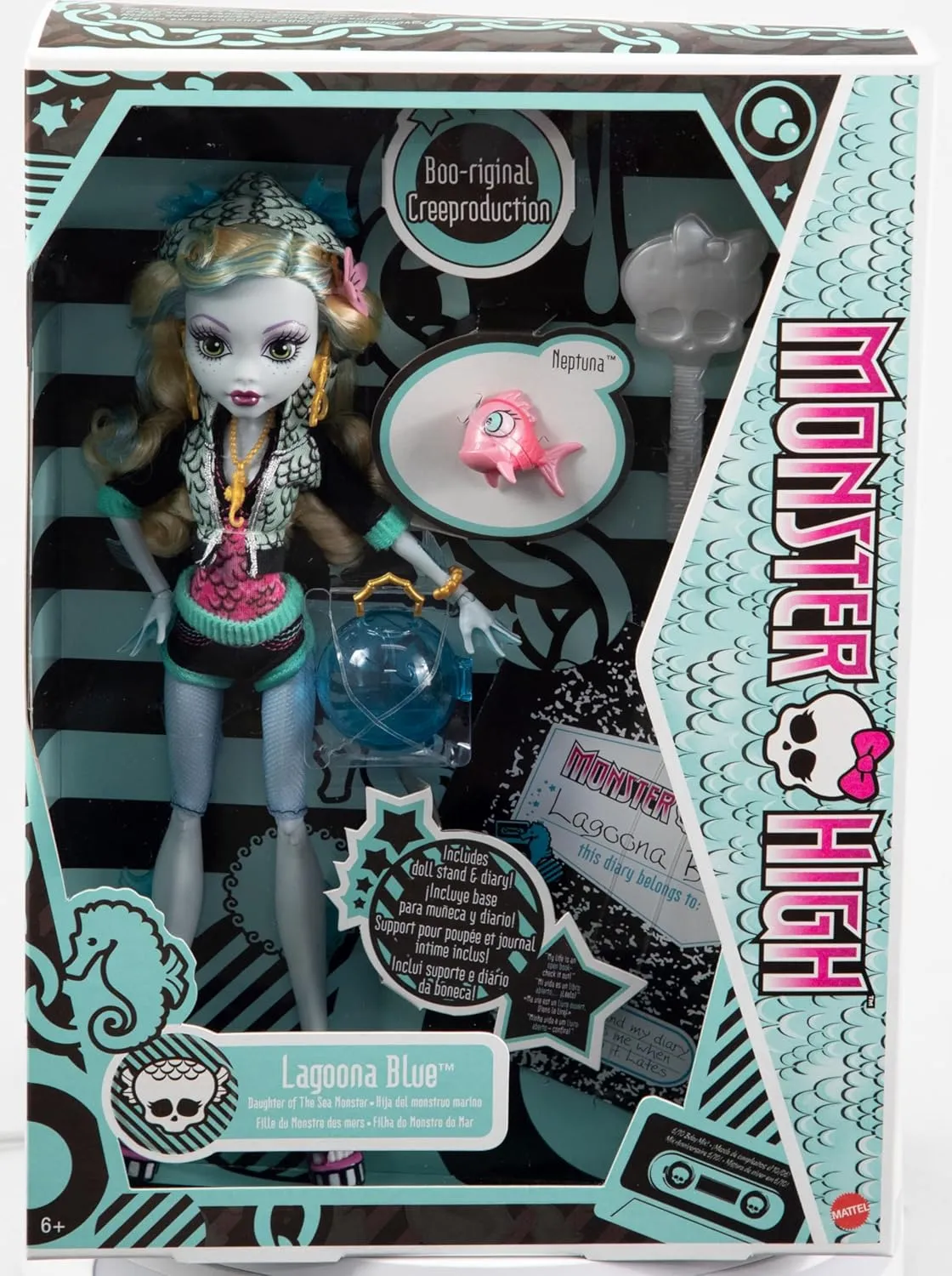 Monster High 10.5 inch Lagoona Blue Reproduction Doll Wearing Original Fashion & Shoes, with Pet, Doll Stand & Accessories Gift for Ages 6 