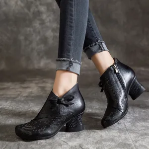 National Style Leather Retro Chunky Shoes