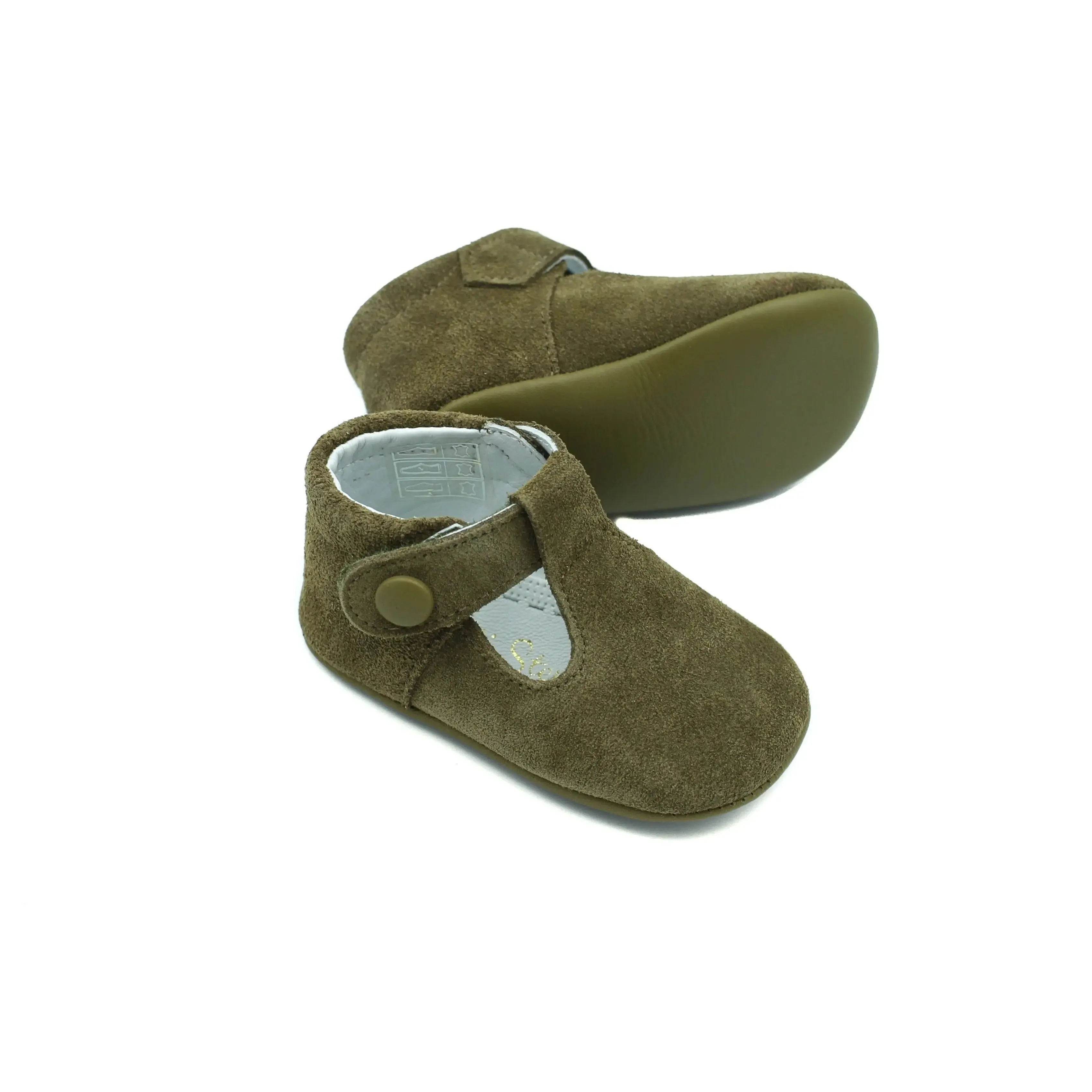 Nikolas- Olive Green Suede T-Bar Baby Shoes