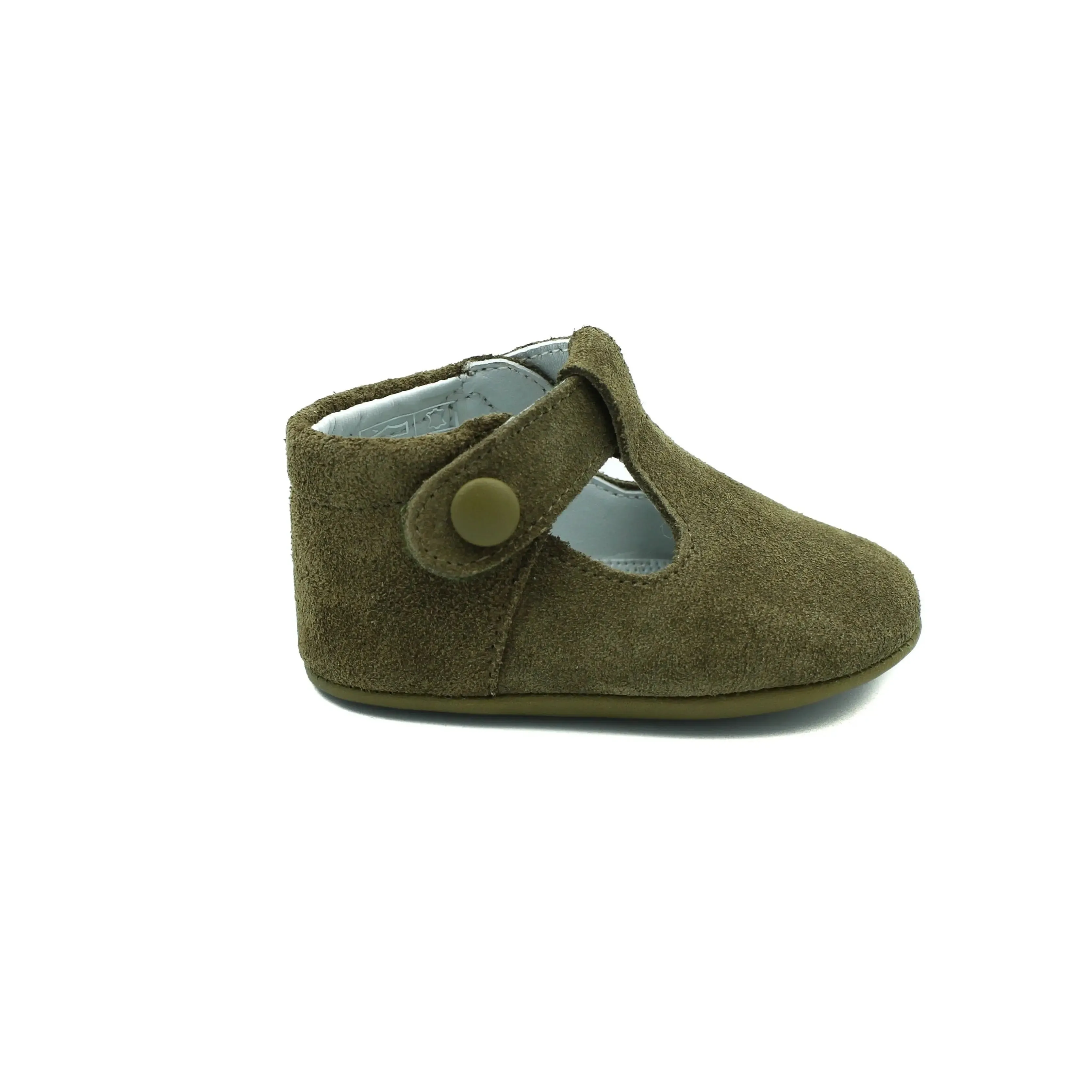 Nikolas- Olive Green Suede T-Bar Baby Shoes