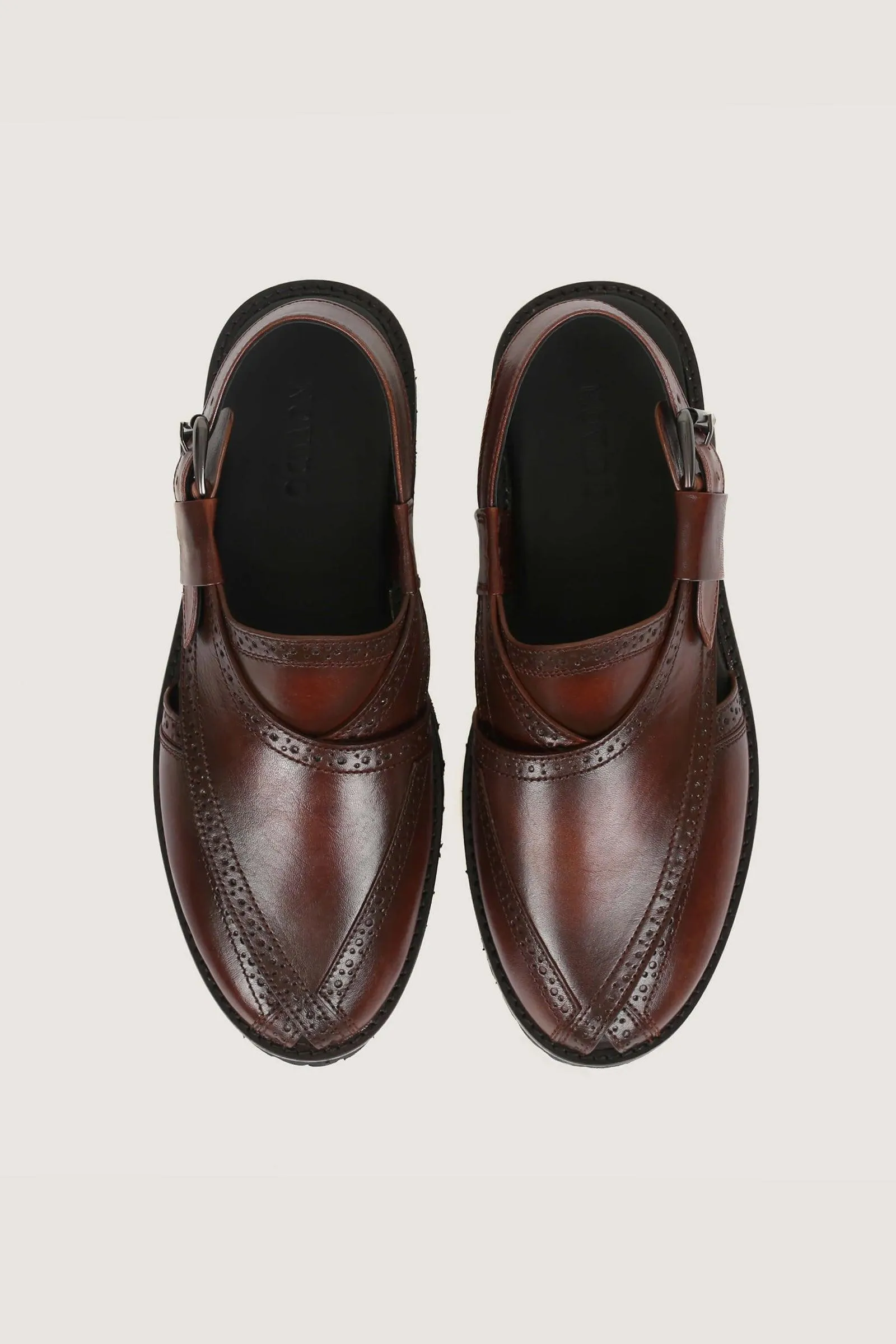 Novado - Brogue Peshawari Chappal - Brown