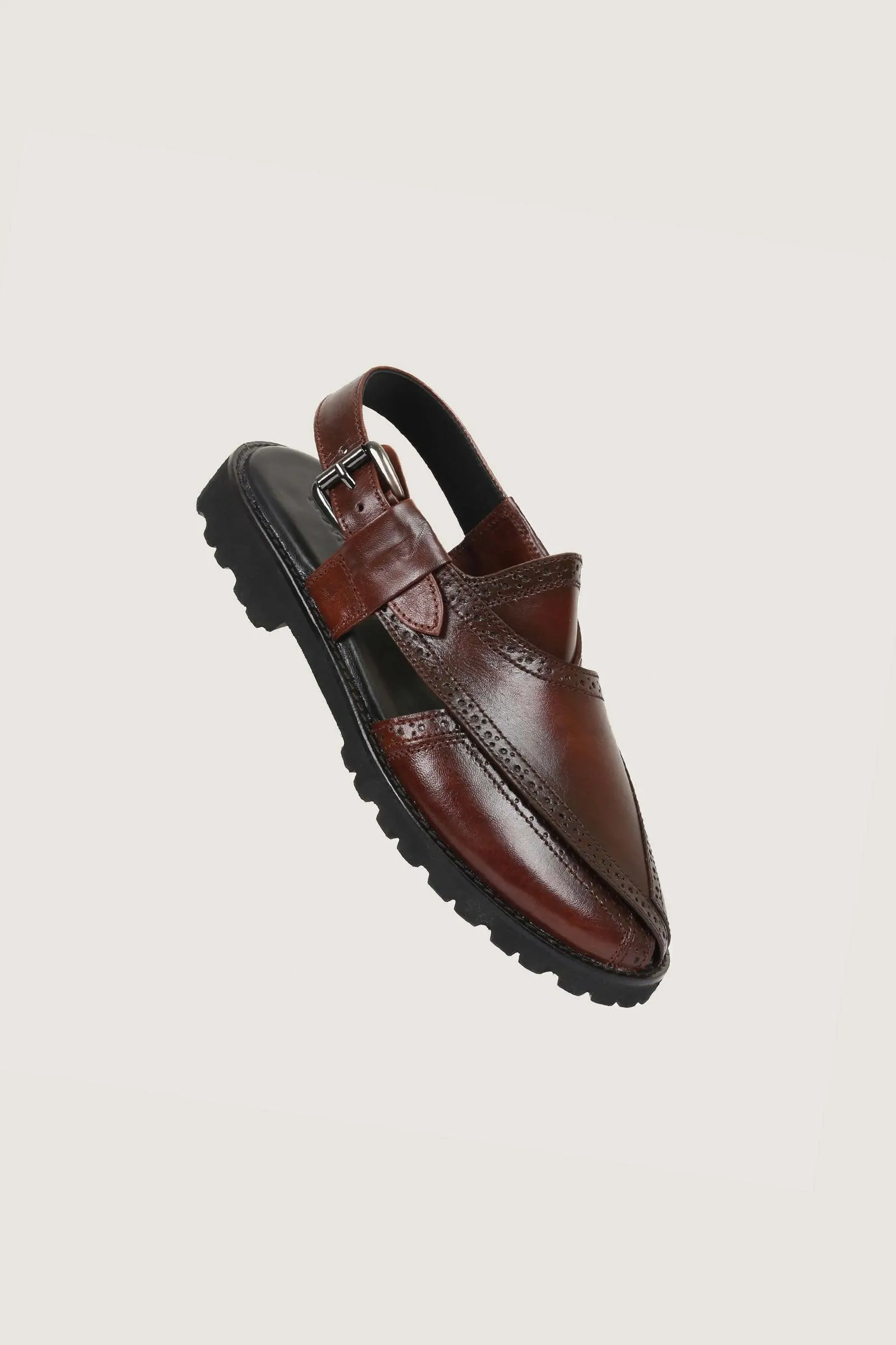 Novado - Brogue Peshawari Chappal - Brown