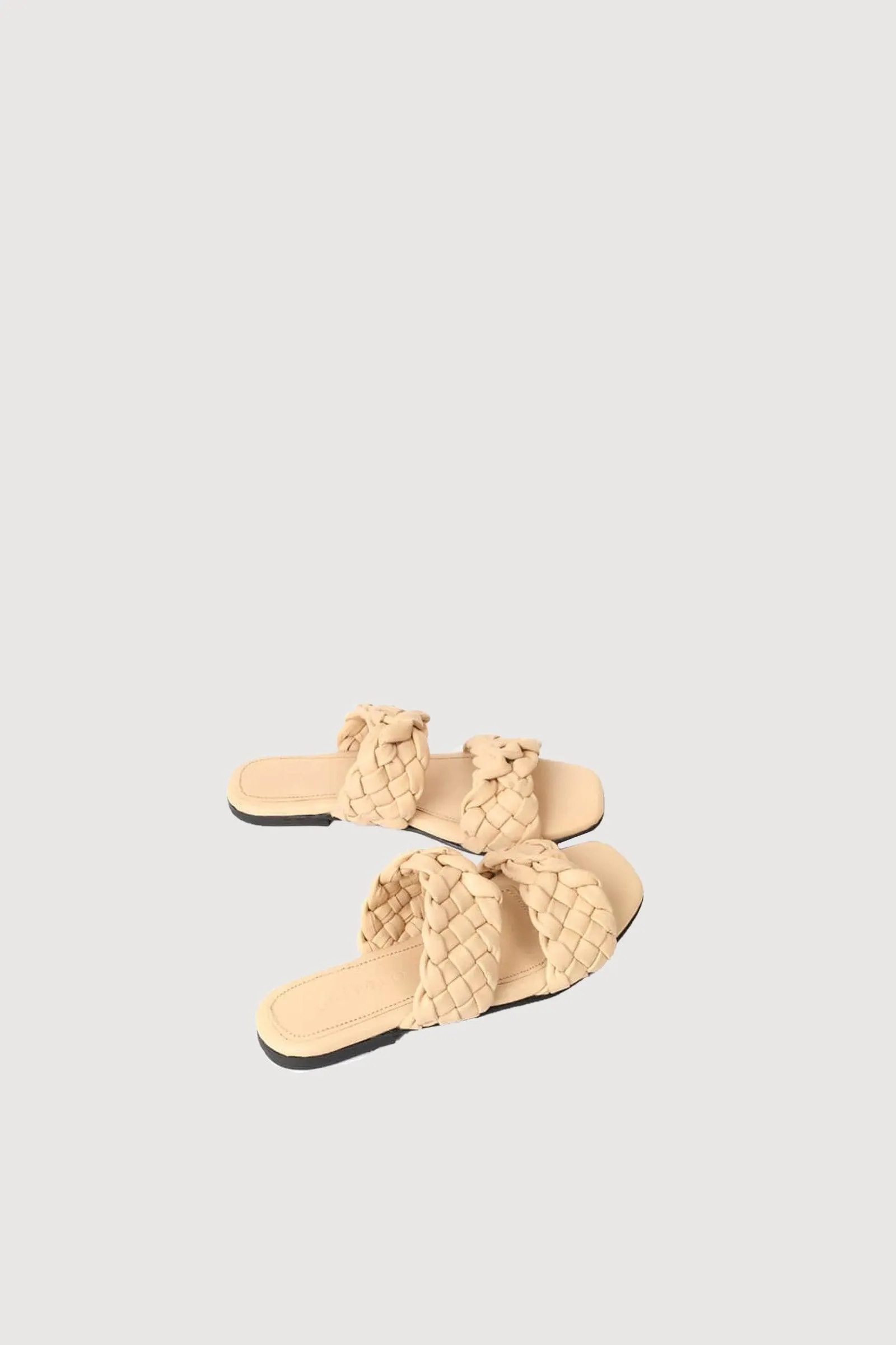 Novado - Flat 2 Strap Leather Sandal with Large Woven Design - Biege