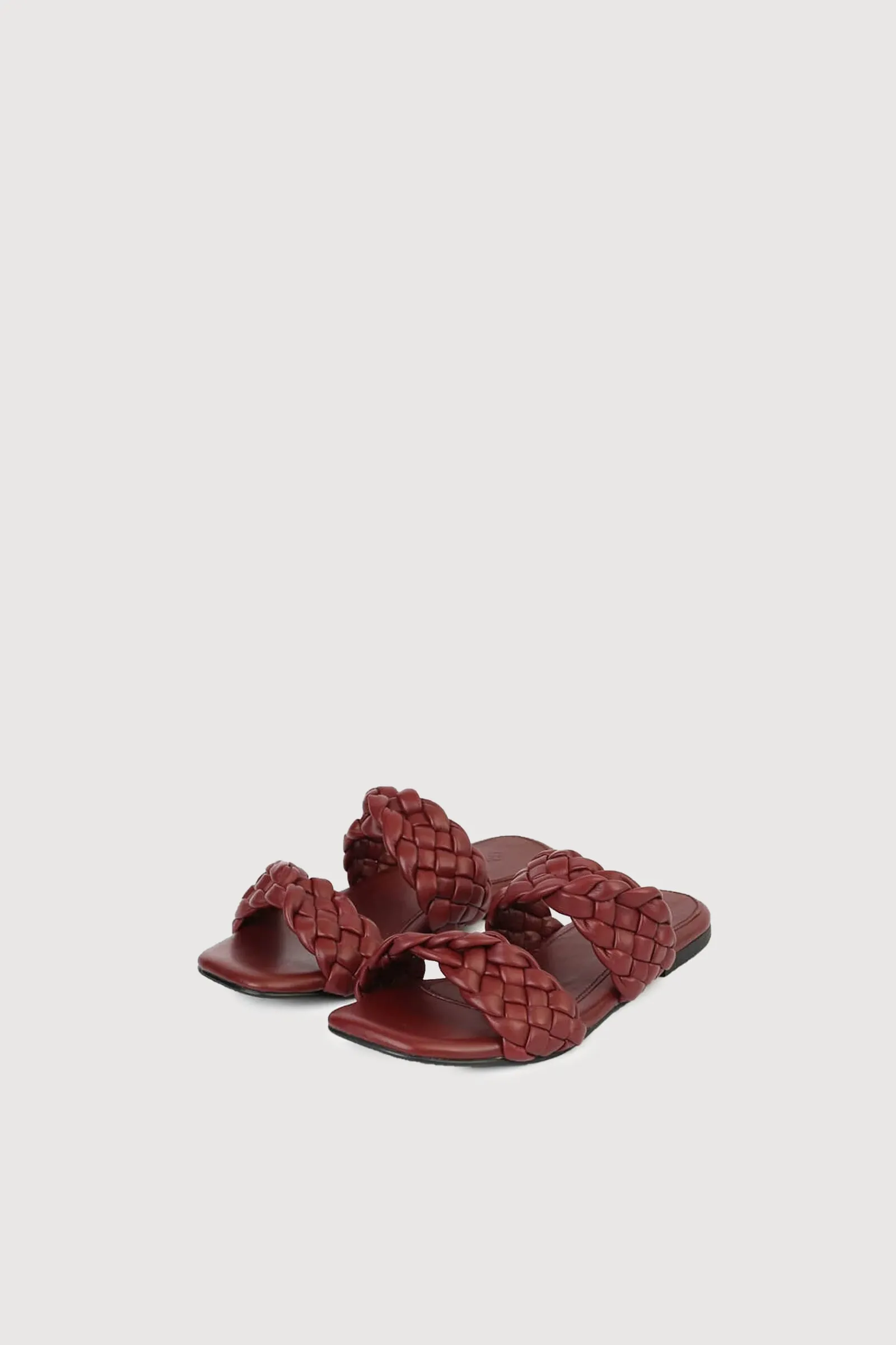 Novado - Flat 2 Strap Leather Sandal with Large Woven Design - Maroon