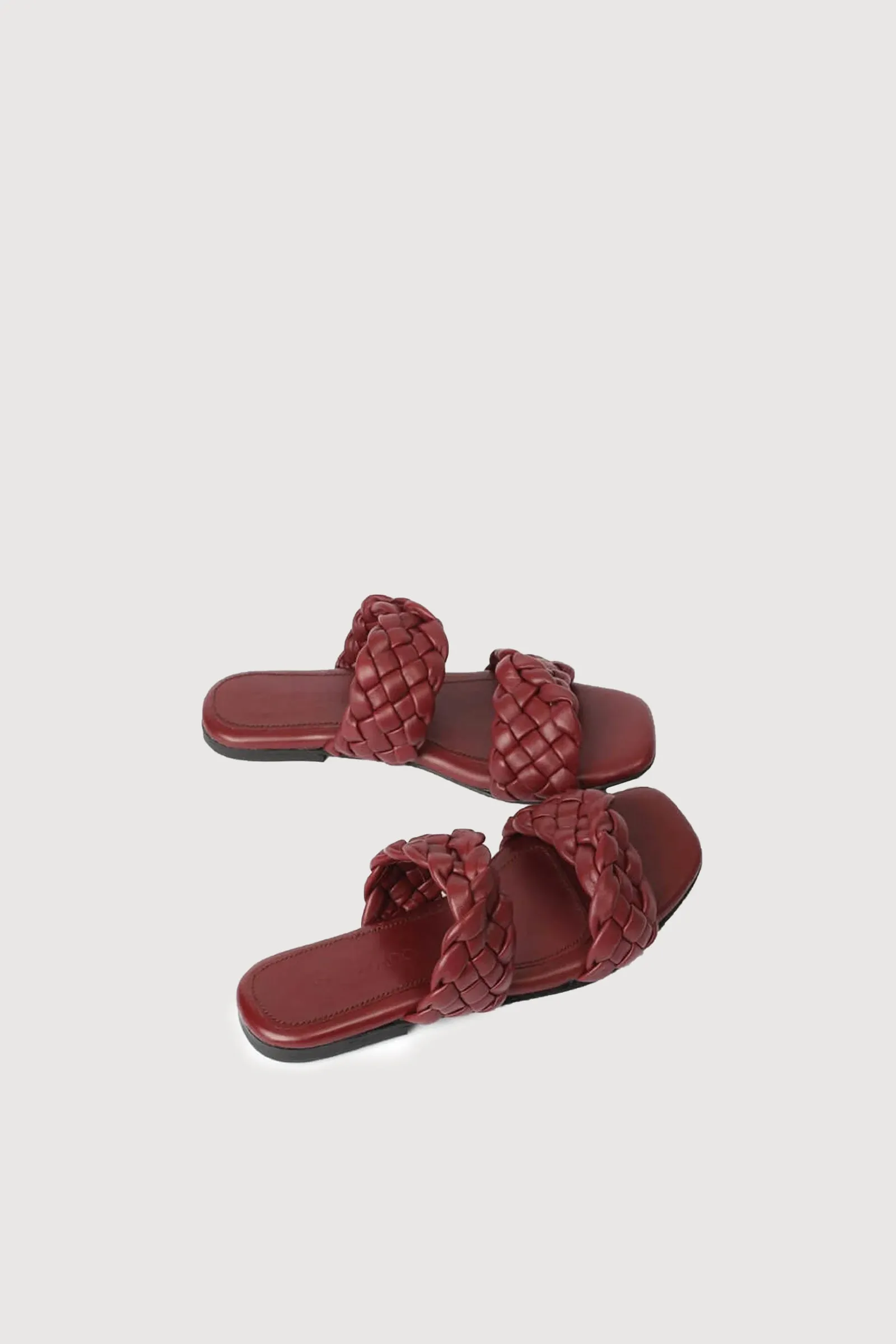 Novado - Flat 2 Strap Leather Sandal with Large Woven Design - Maroon