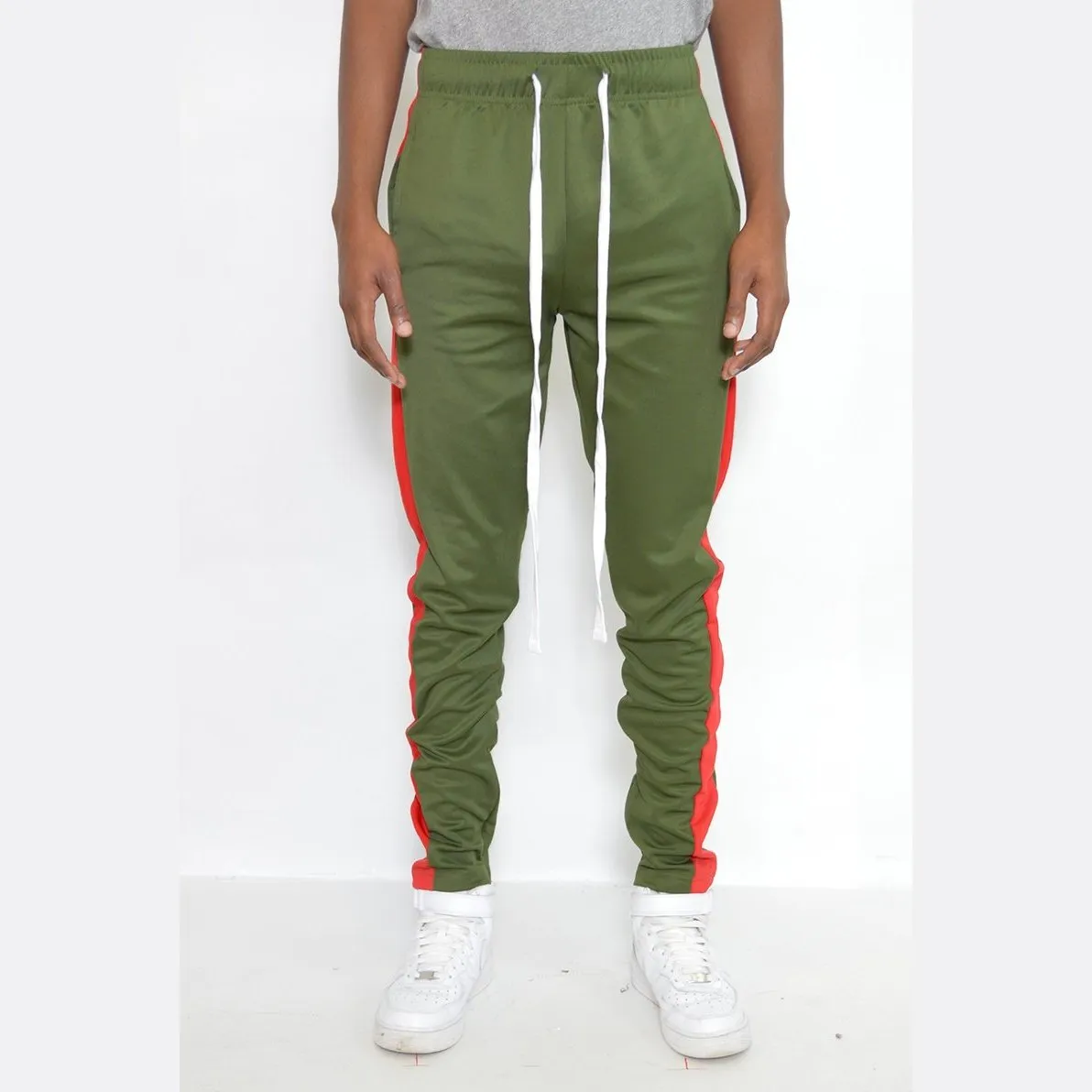 Olive & Red Slim Fit Track Pants