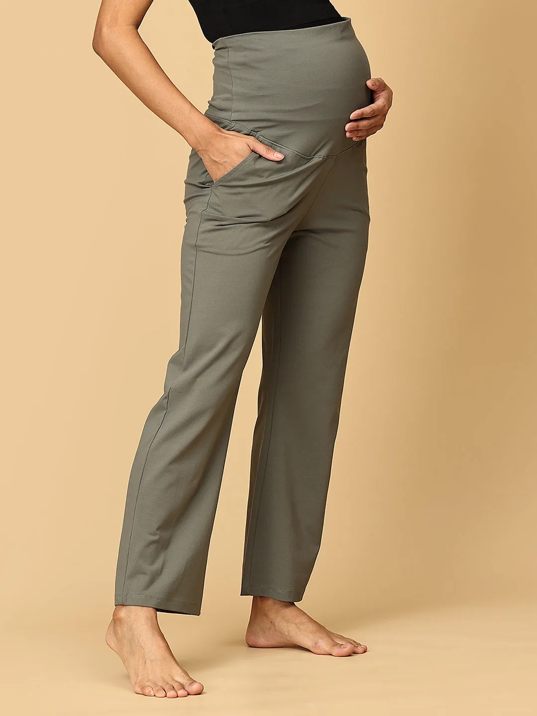 Olive Grey Glide Maternity Yoga Trackpants