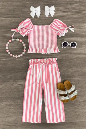 Pink & White Stripe Pant Set