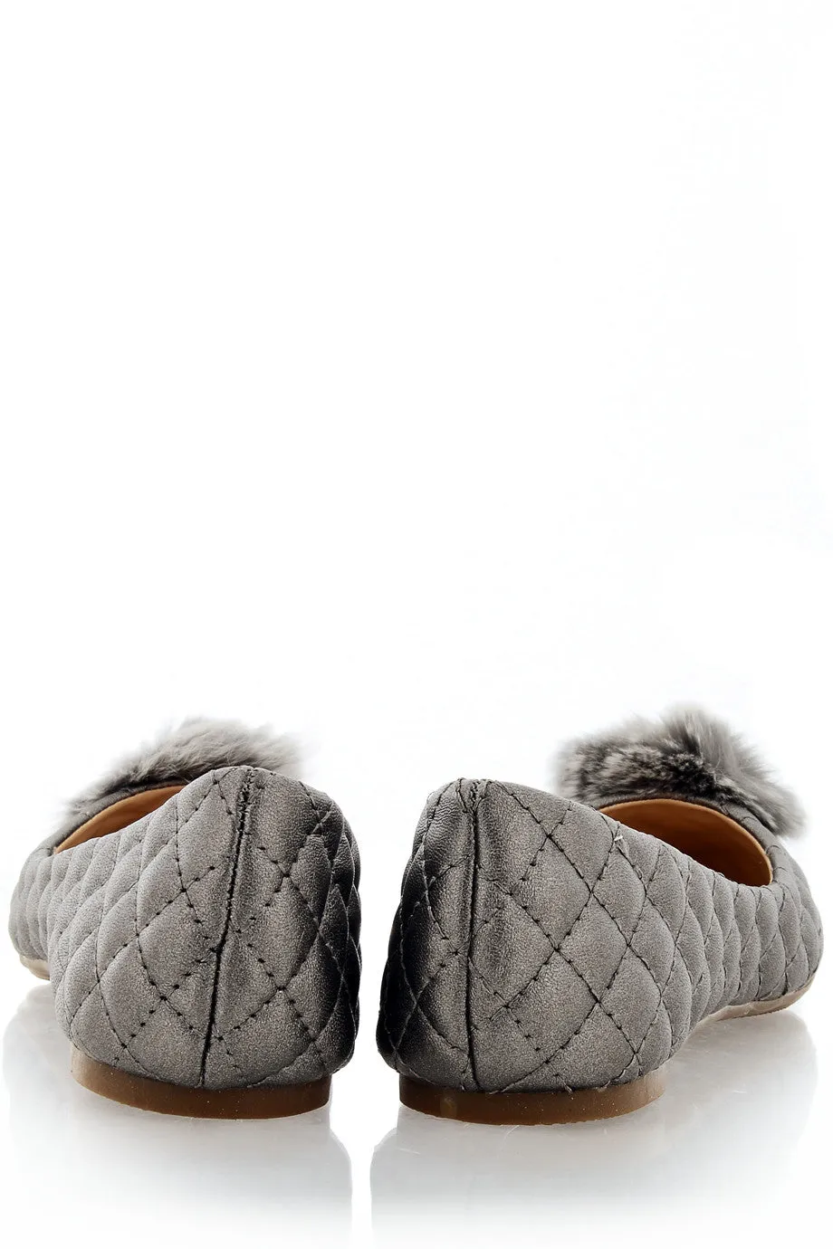 POPCORN Grey Quilted Ballerinas