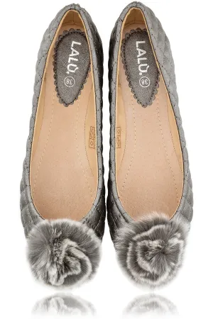 POPCORN Grey Quilted Ballerinas