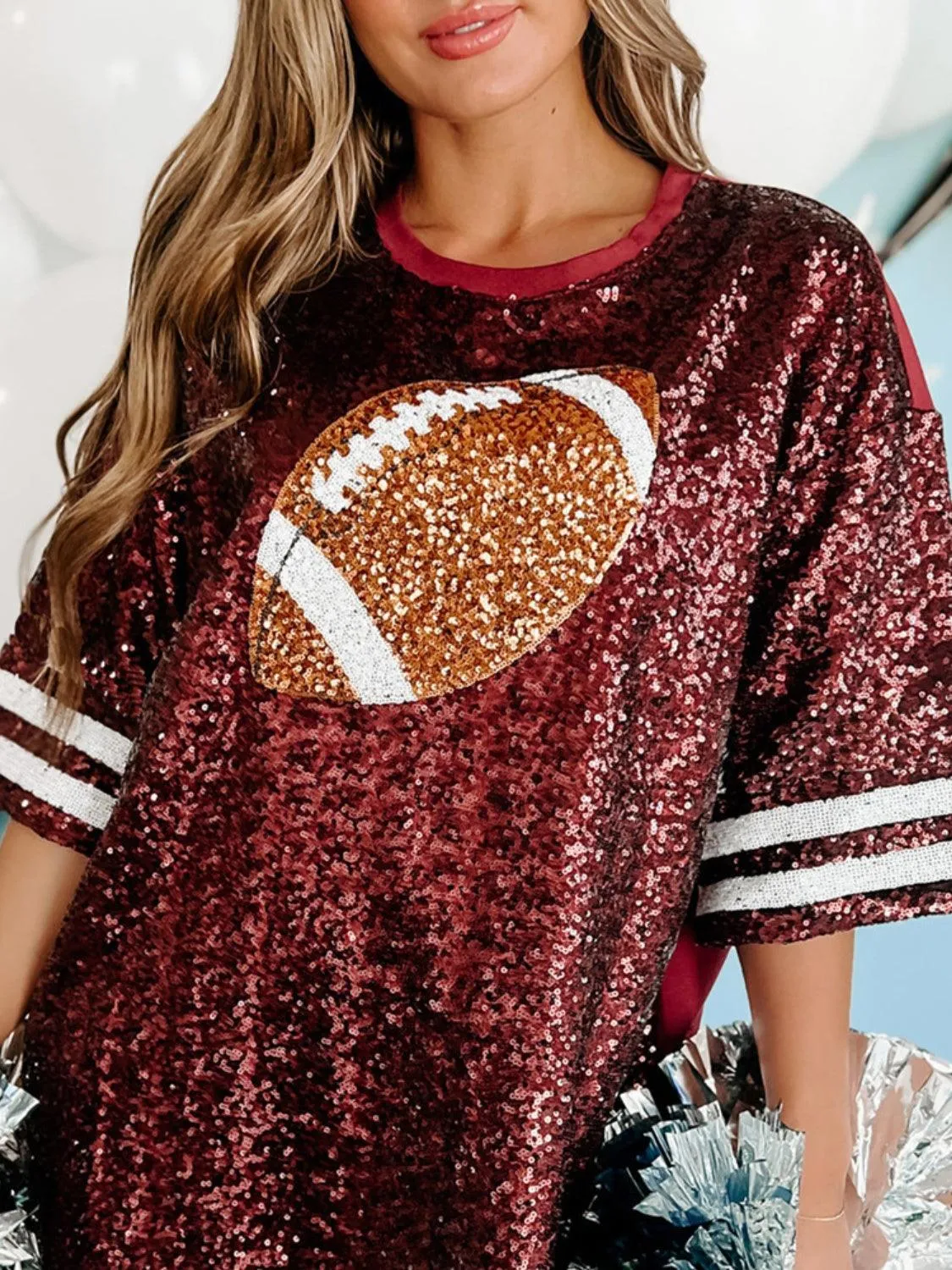 "Football" Round Neck Half Sleeve Oversized Top