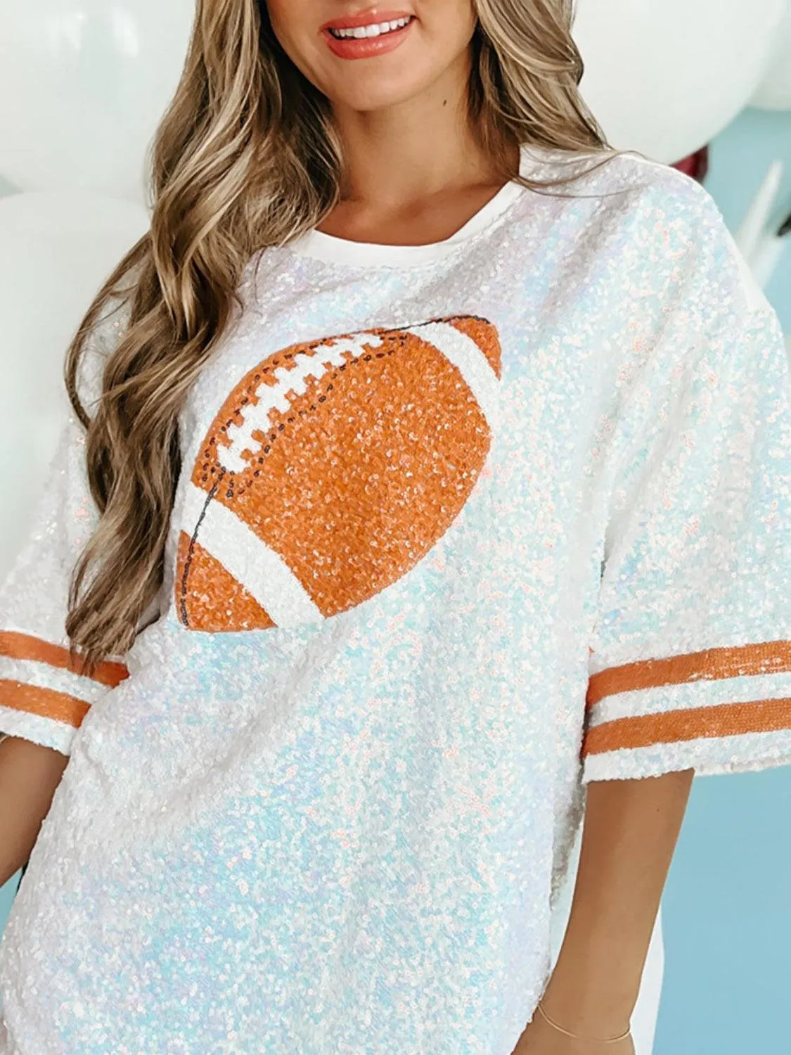 "Football" Round Neck Half Sleeve Oversized Top