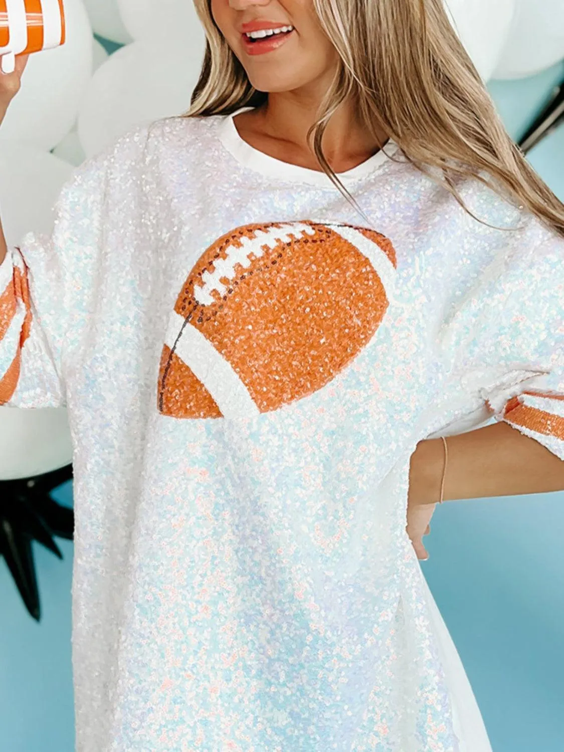 "Football" Round Neck Half Sleeve Oversized Top