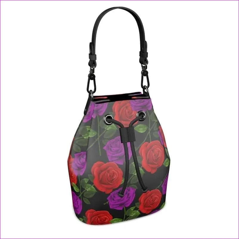 Red Rose Purp Designer Leather Bucket Bag