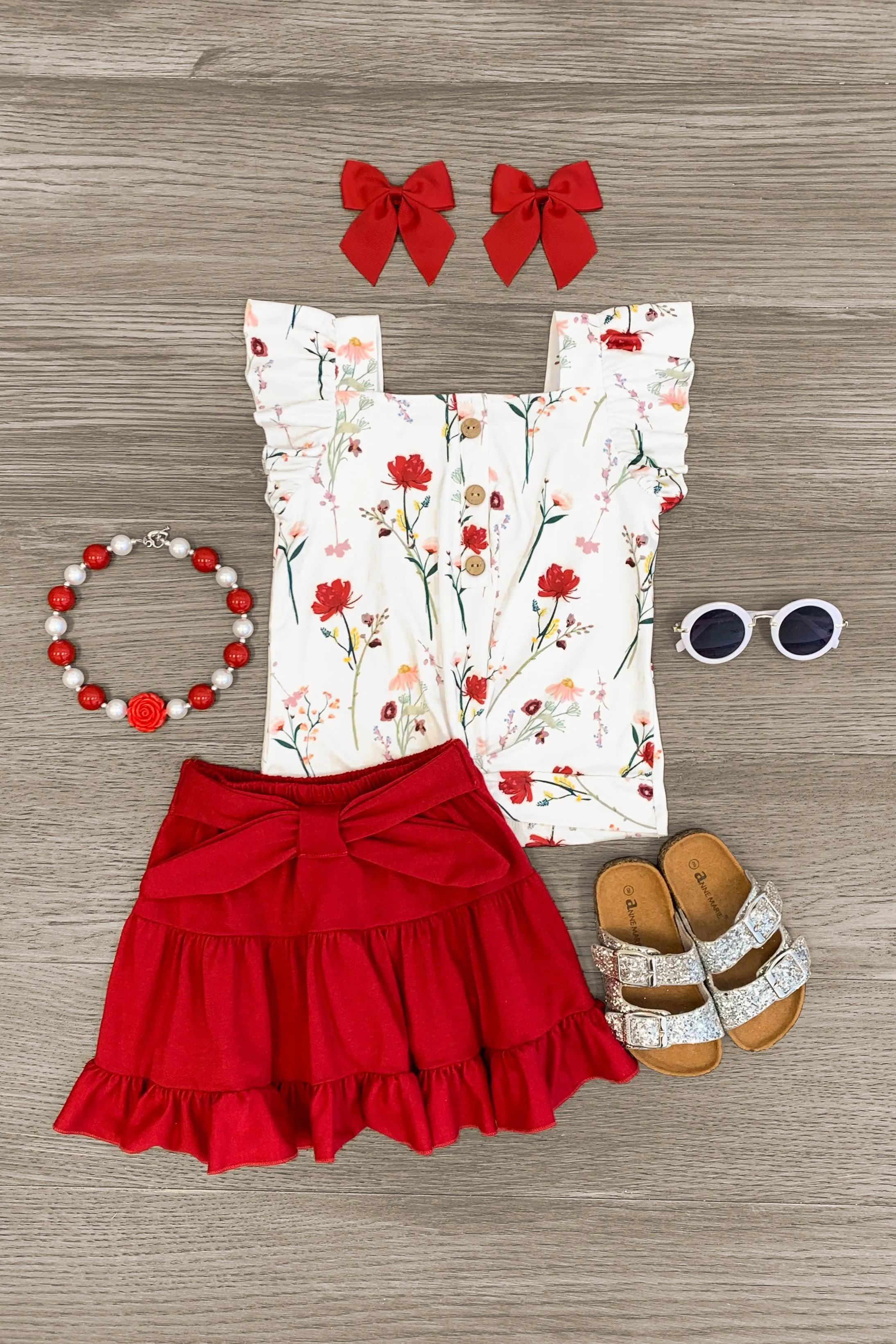 Red Wildflower Skirt Set