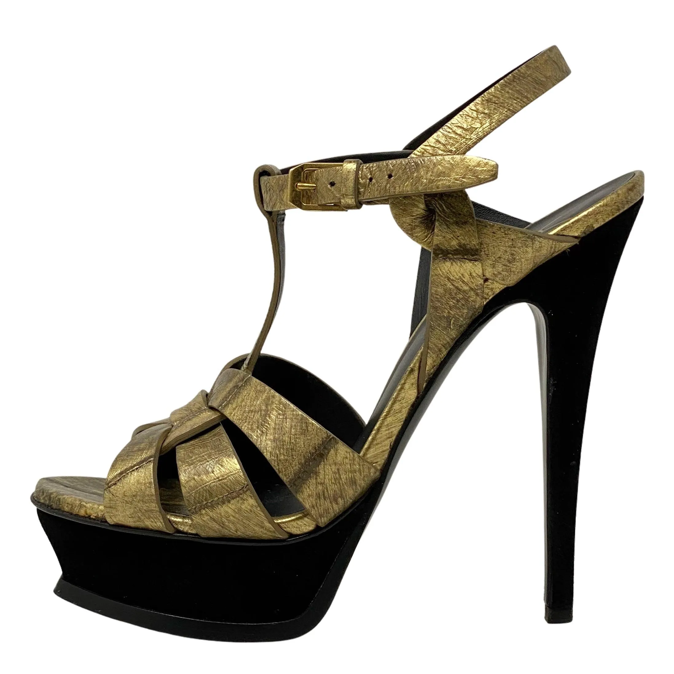 Saint Laurent Gold Tribute Sandals 37