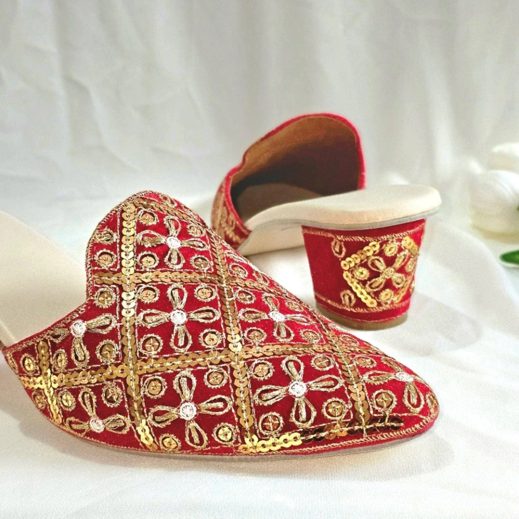 Sanchi - Women's Red Sequined Bridal Heel Shoes