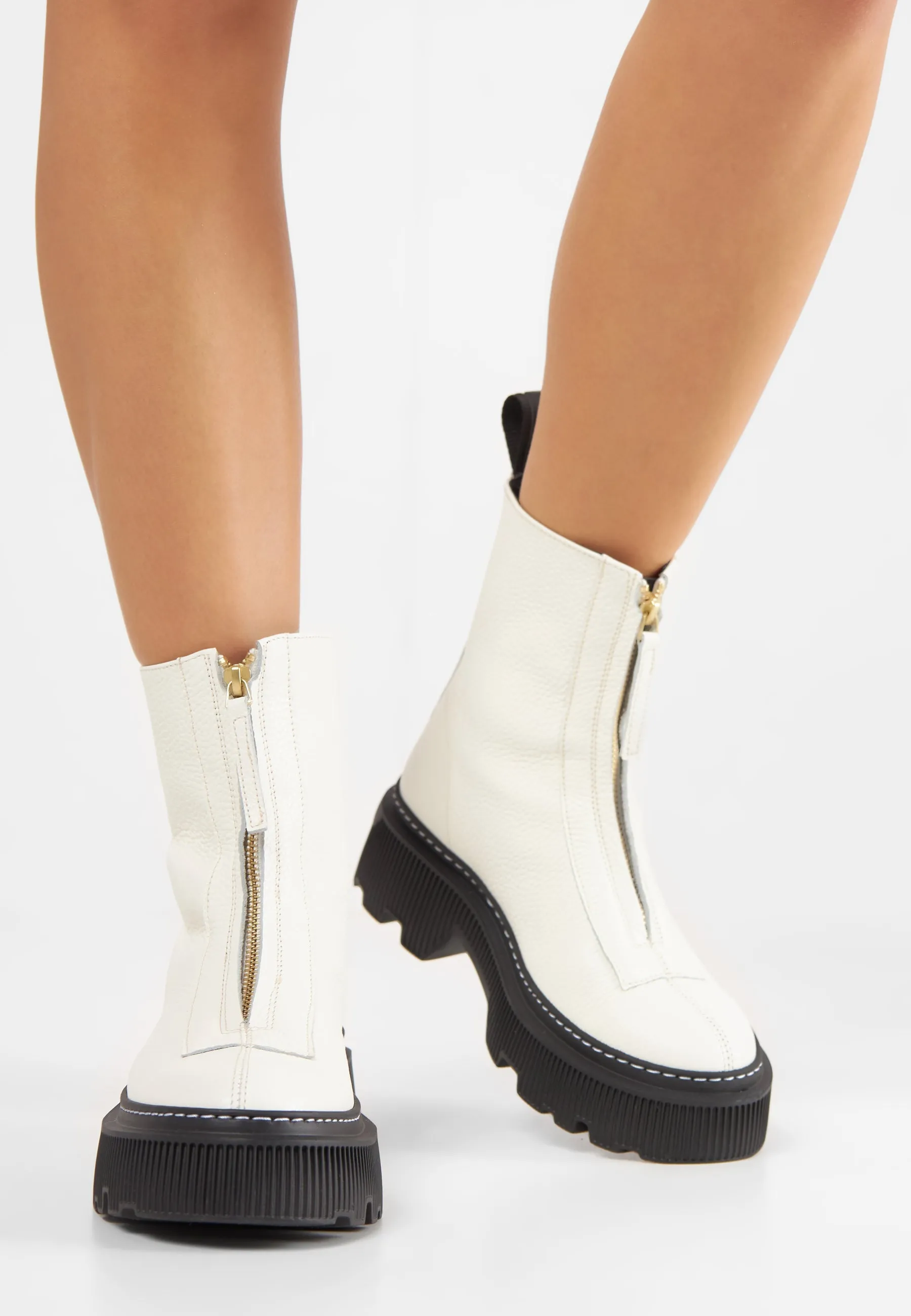 Shane Off White Front Zip Leather Boots