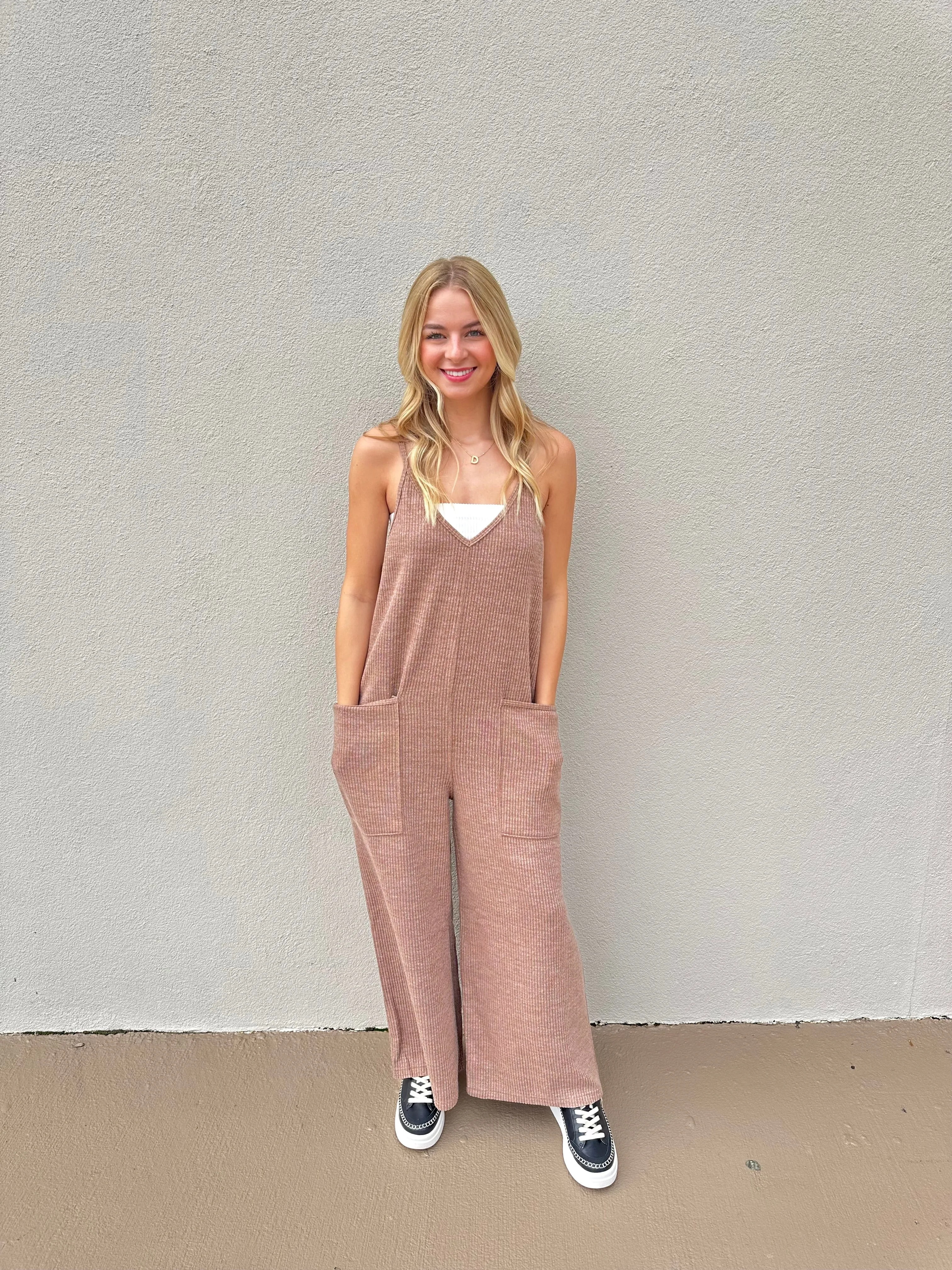 Simply Southern Free Fall Jumpsuit in Sand