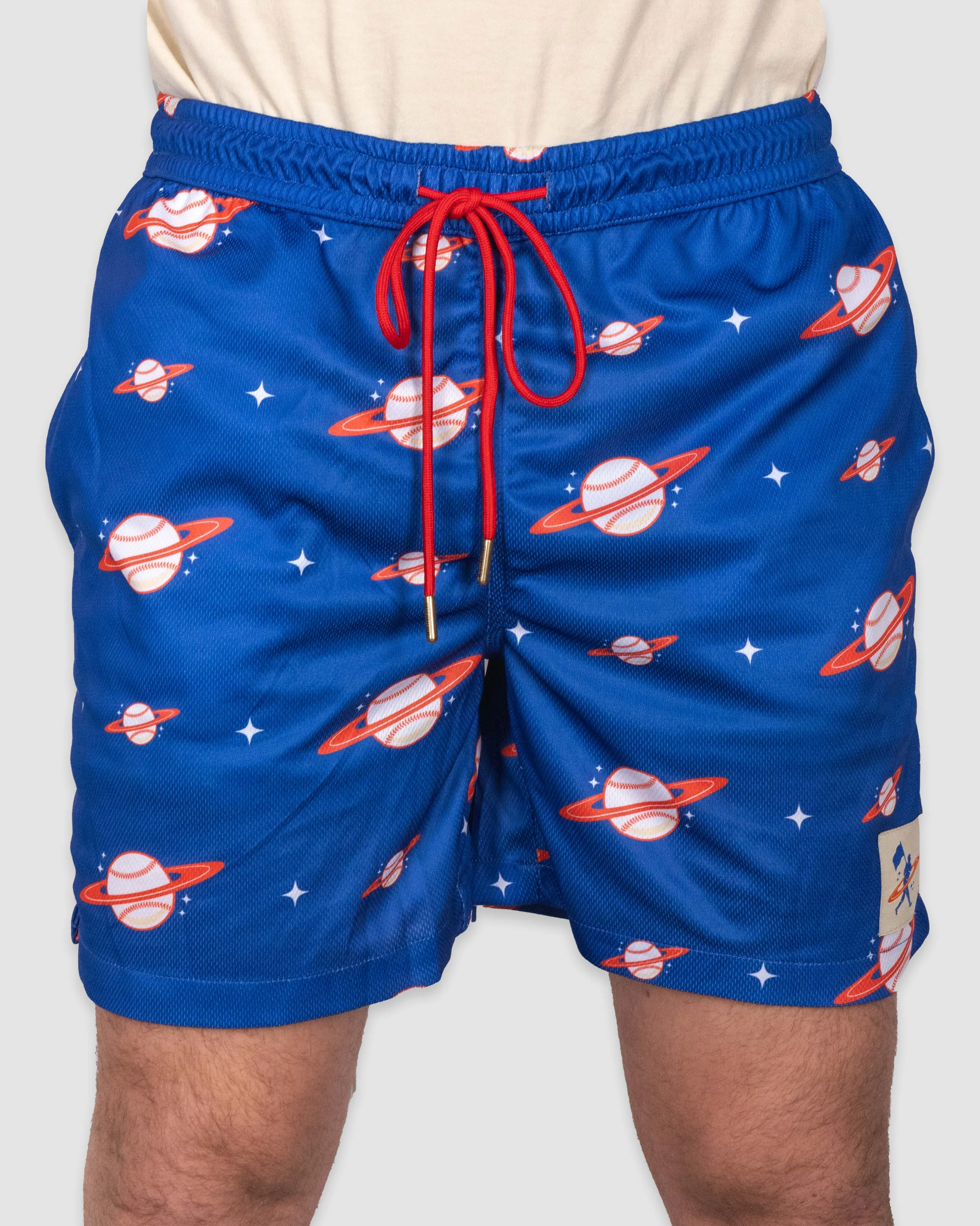 Space Ball Diamond Air Mesh Shorts - Blue and Orange