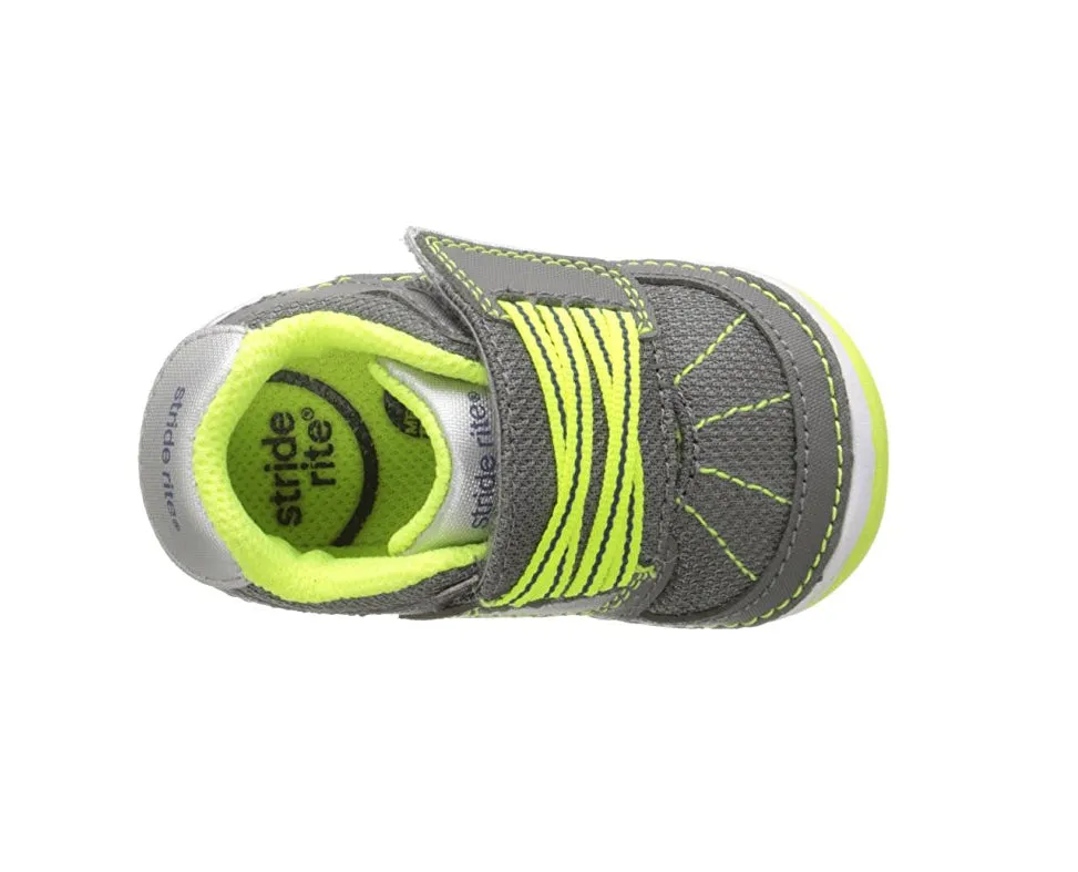 Stride Rite Infant/Toddler Soft Motion Booker Sneaker, Grey/Lime