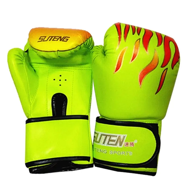 SUTENG Flame Pattern PU Leather Fitness Boxing Gloves for Adults(Green)