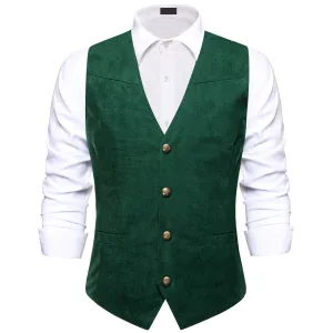 Ties2you Button Vest Dark Green Suede Solid Men's Single Vest Classic