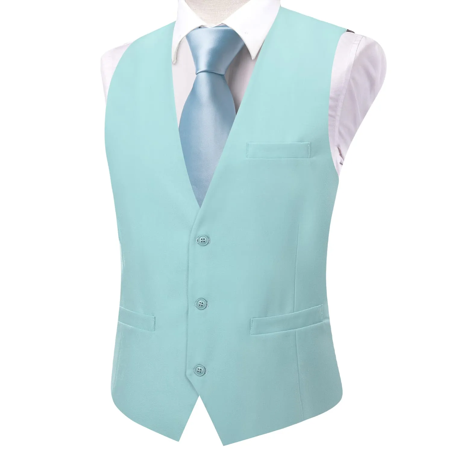 Ties2you Dress Vest Top Pale Turquoise Blue Solid V Neck Silk Vest for Men