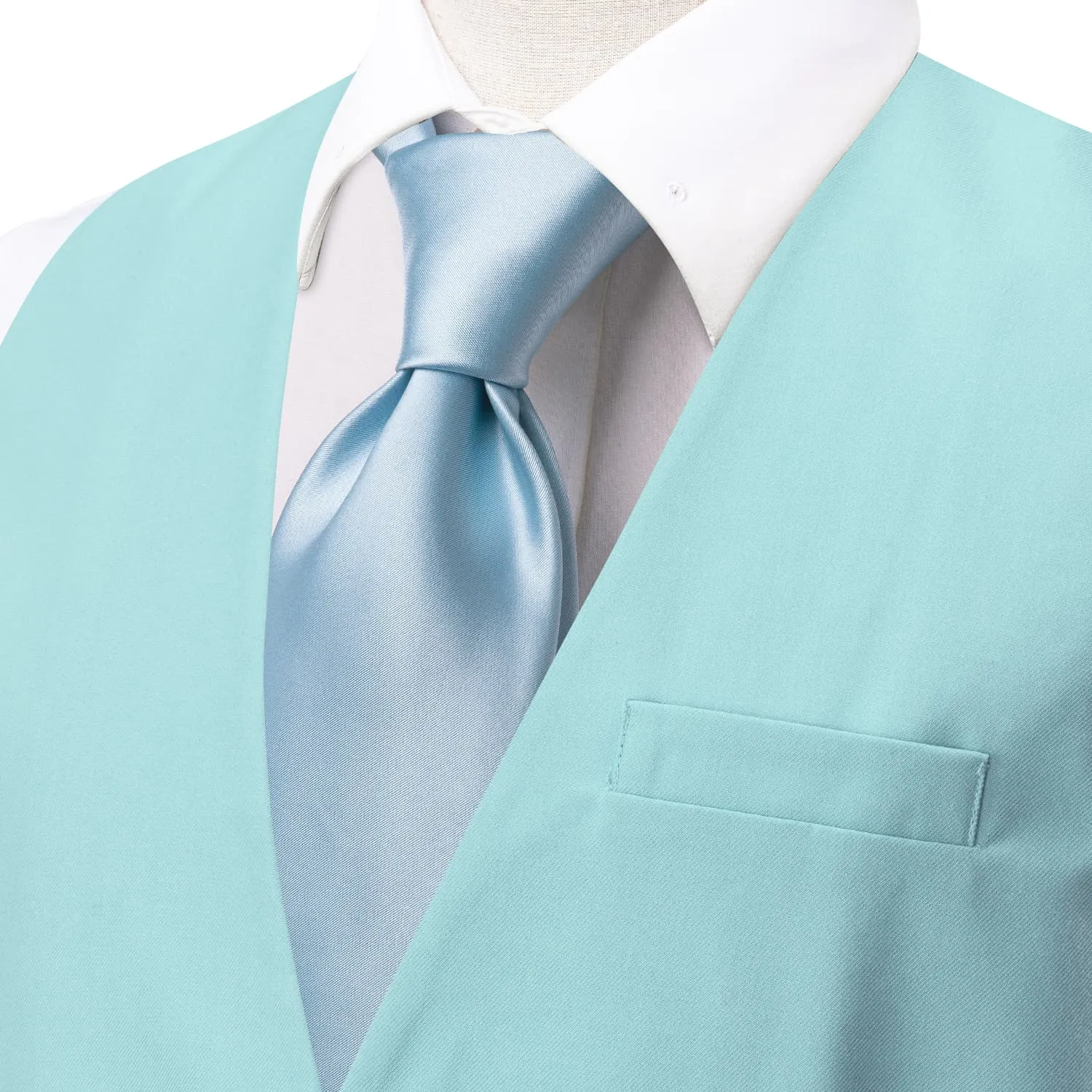 Ties2you Dress Vest Top Pale Turquoise Blue Solid V Neck Silk Vest for Men