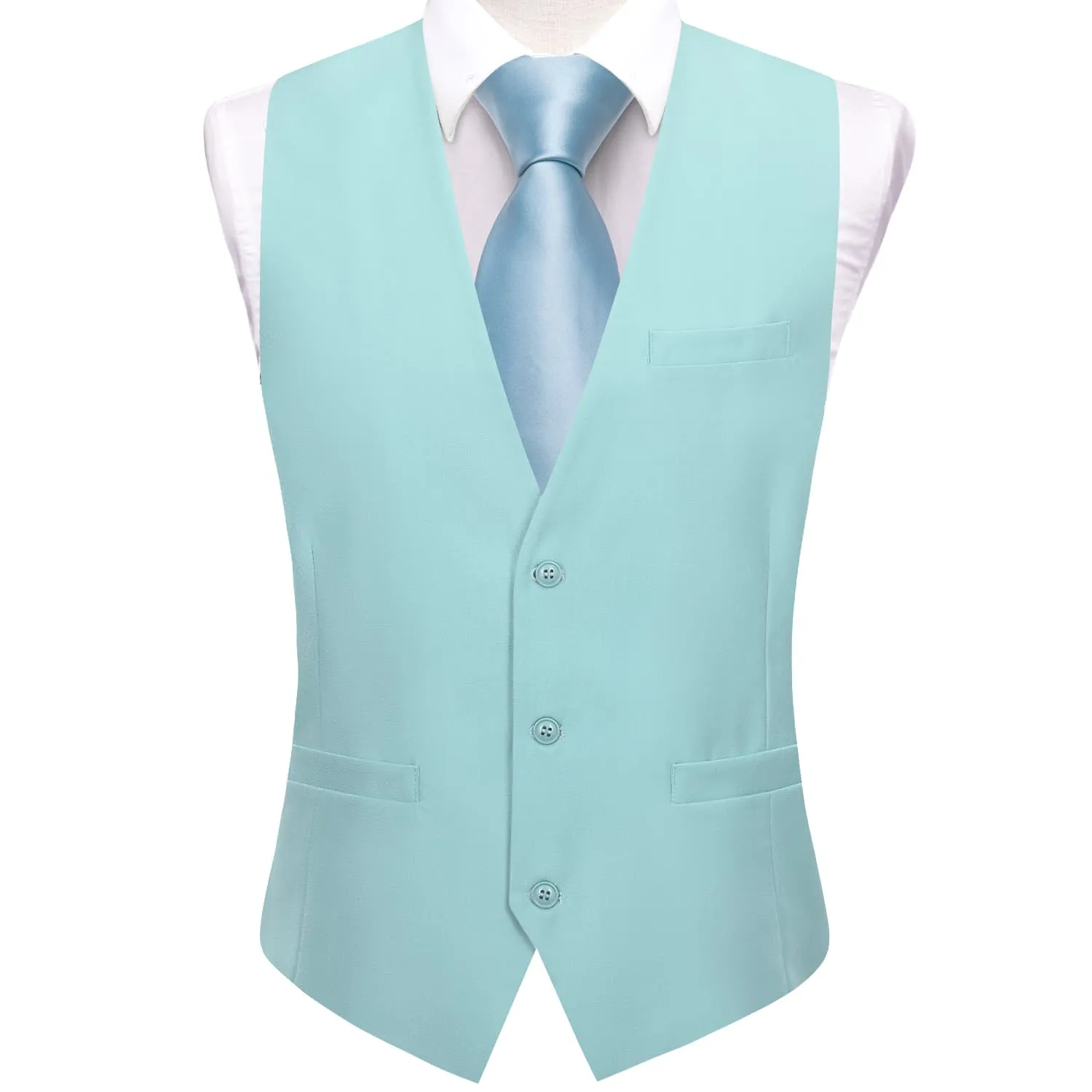 Ties2you Dress Vest Top Pale Turquoise Blue Solid V Neck Silk Vest for Men